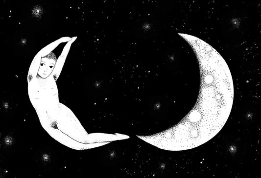 non binary moon print, space witch gift, gender neutral trans inspired art, top surgery gift, affirmation wall decor, dotwork pointillism