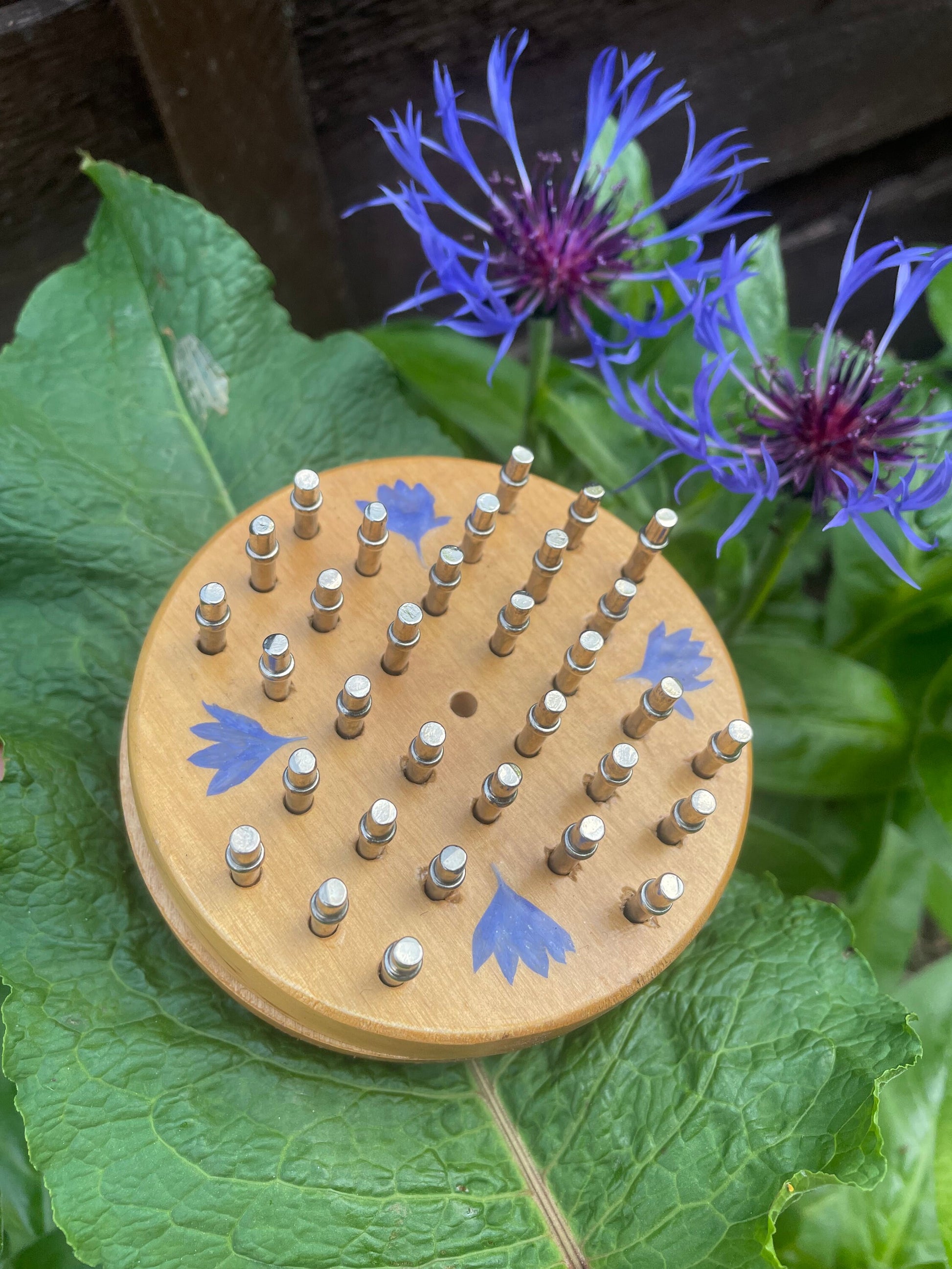 Mini palm sized Botanical Solitaire board, with pressed cornflower petals, B grade shabby chic cottagecore goblincore unique nature