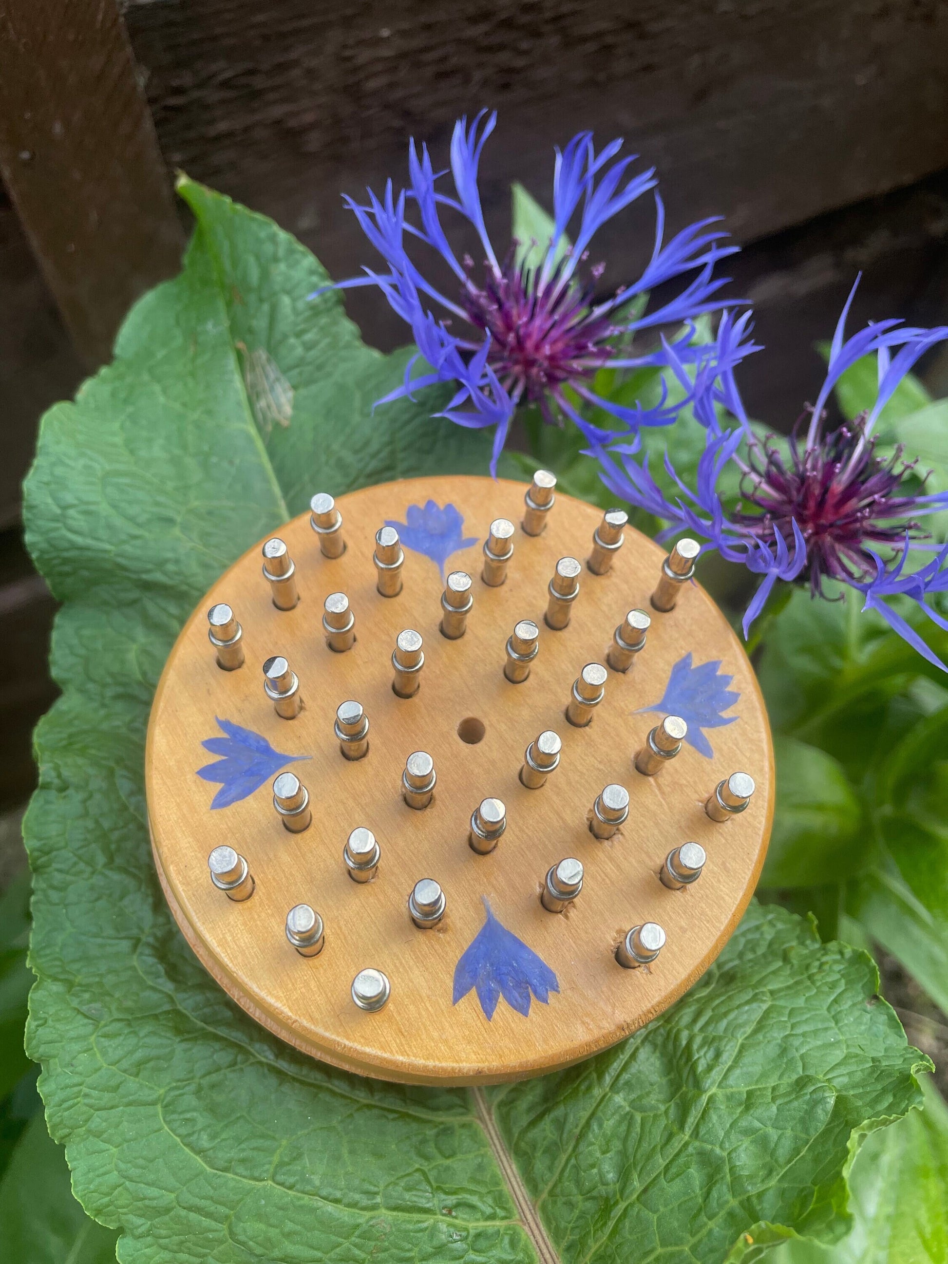 Mini palm sized Botanical Solitaire board, with pressed cornflower petals, B grade shabby chic cottagecore goblincore unique nature