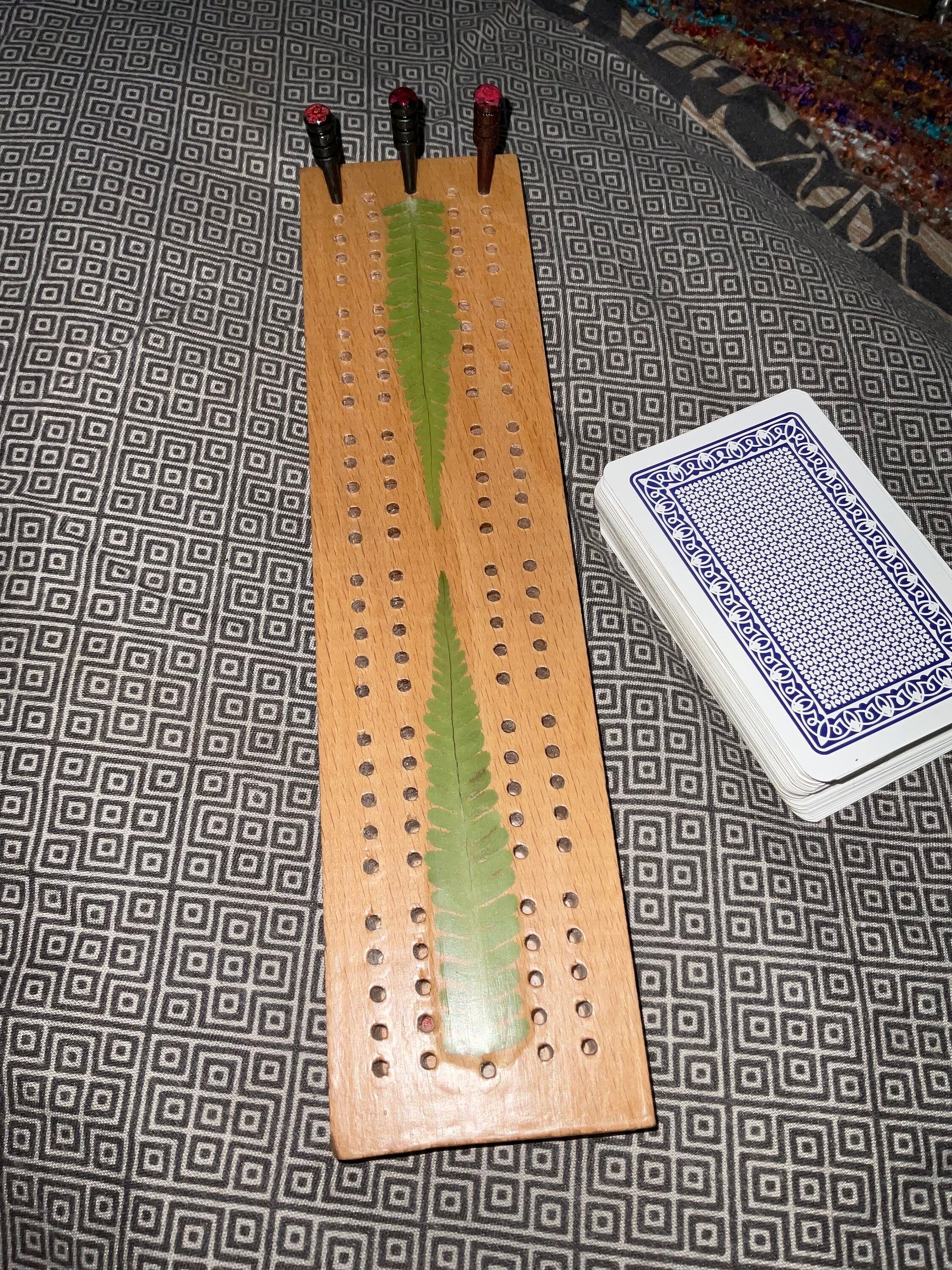 botanical Cribbage board, with real Fern leaves card game shabby chic cottagecore goblincore unusual gift unique nature