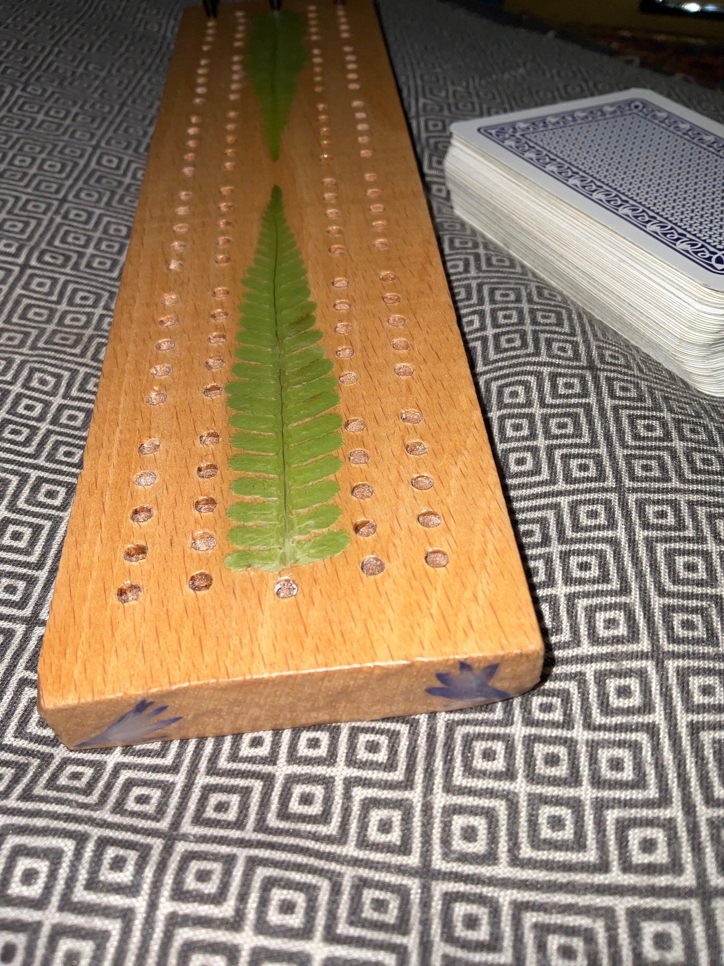 botanical Cribbage board, with real Fern leaves card game shabby chic cottagecore goblincore unusual gift unique nature