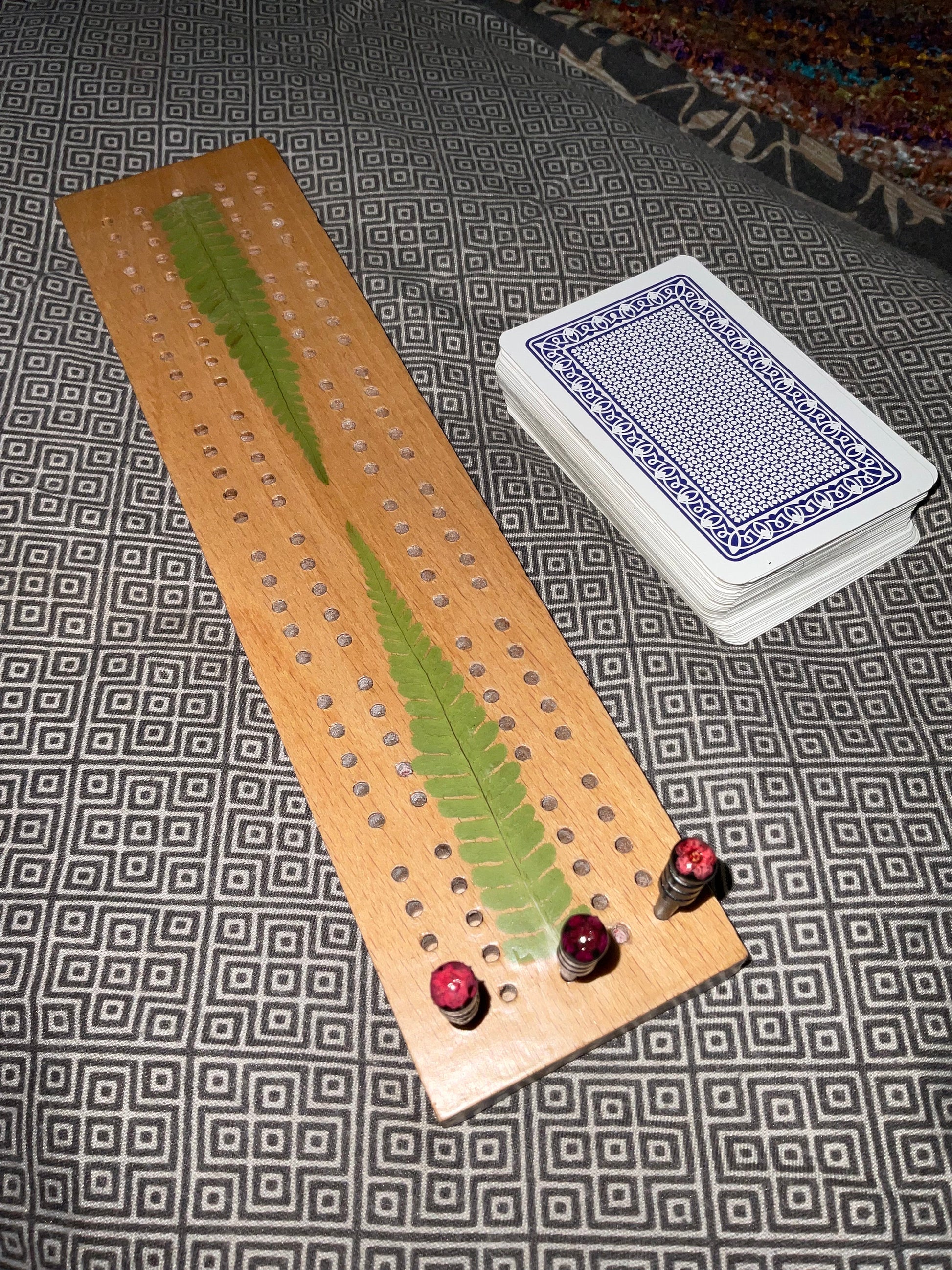 botanical Cribbage board, with real Fern leaves card game shabby chic cottagecore goblincore unusual gift unique nature