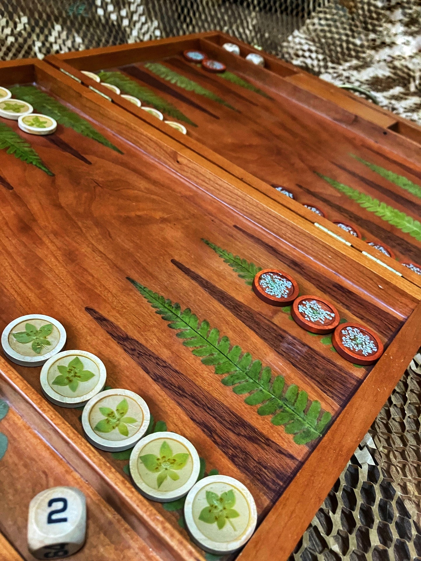 Handmade backgammon board, with pressed ferns leaves shabby chic cottagecore goblincore B grade unique nature board game marquetry