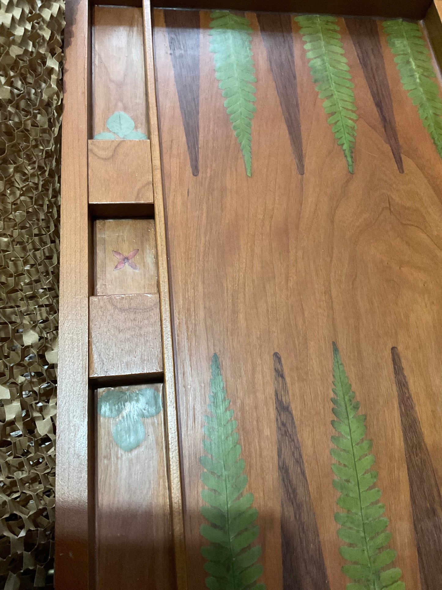 Handmade backgammon board, with pressed ferns leaves shabby chic cottagecore goblincore B grade unique nature board game marquetry