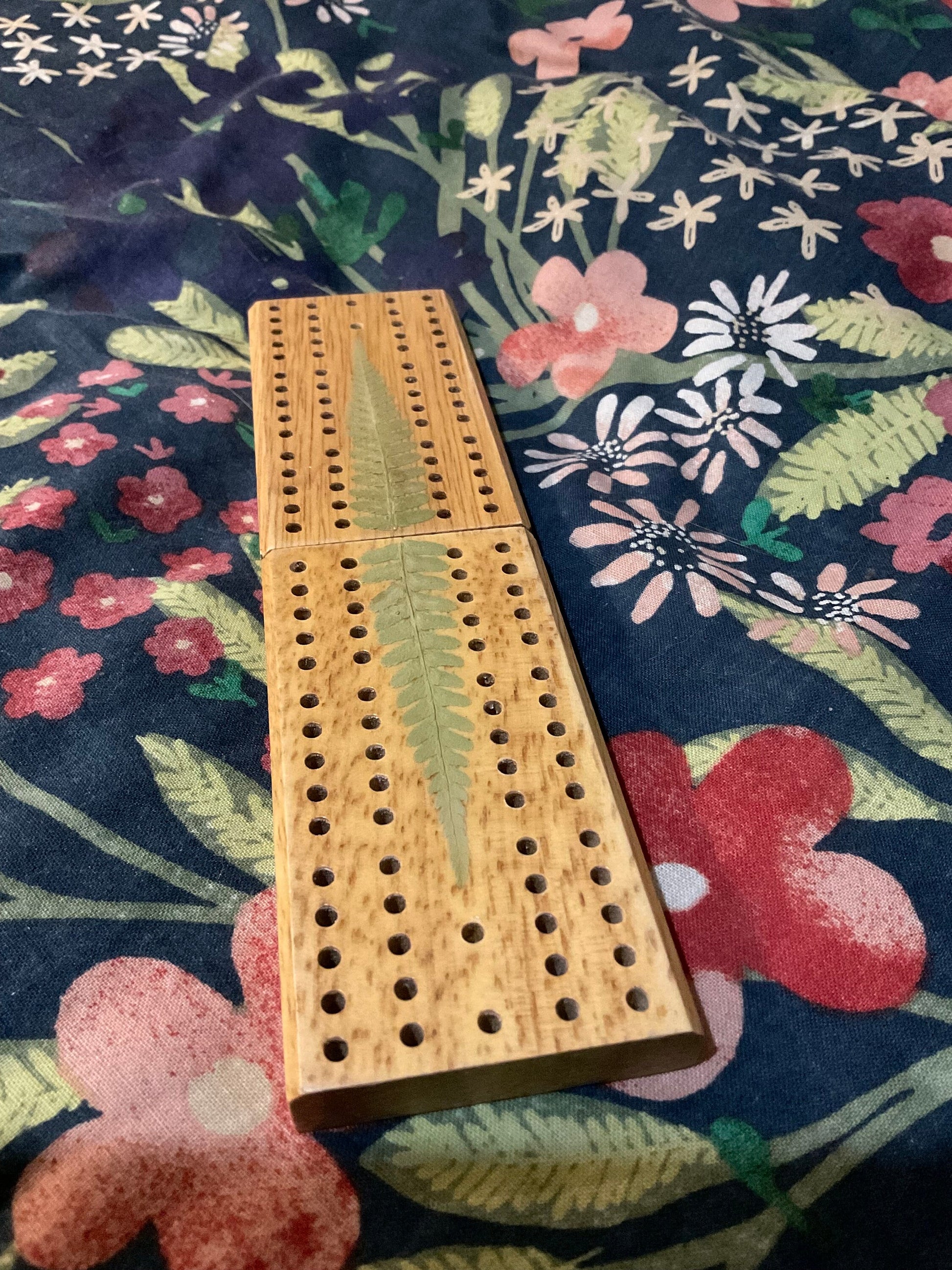 Handmade mini botanical folding Cribbage board, with real Fern leaves shabby chic cottagecore goblincore unique nature