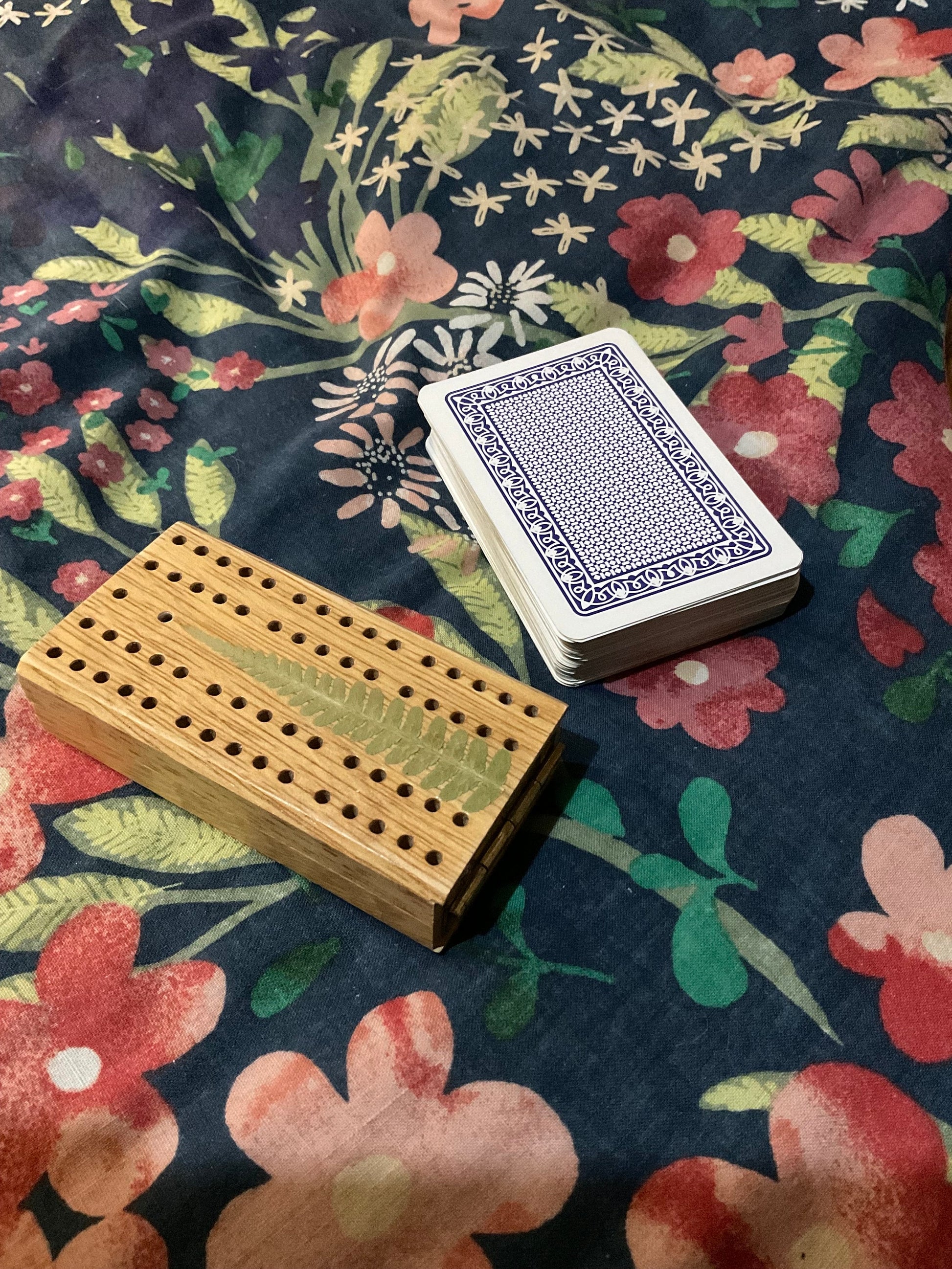 Handmade mini botanical folding Cribbage board, with real Fern leaves shabby chic cottagecore goblincore unique nature