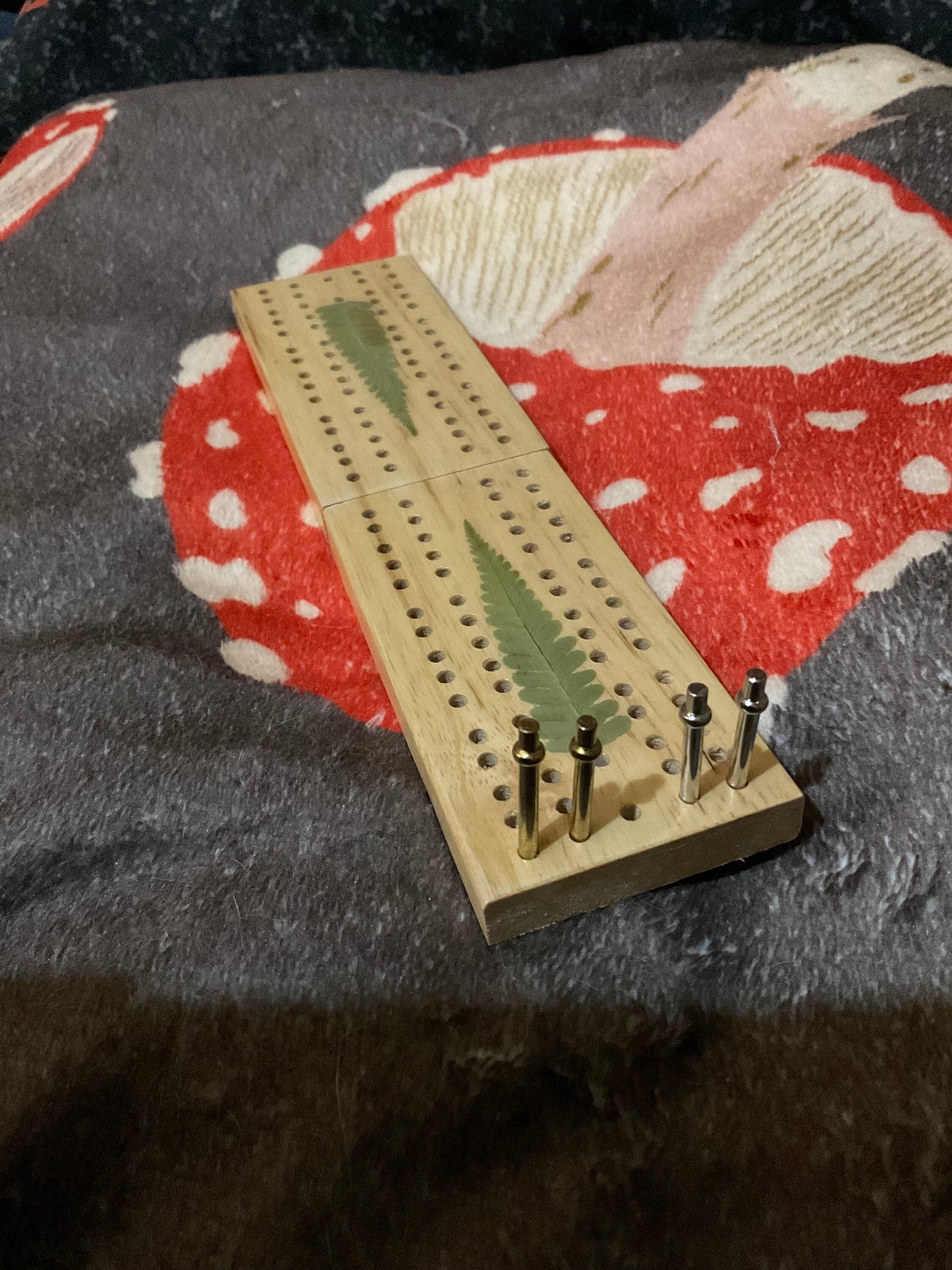 Handmade mini botanical Cribbage board, with real Fern leaves B grade shabby chic cottagecore goblincore unique nature