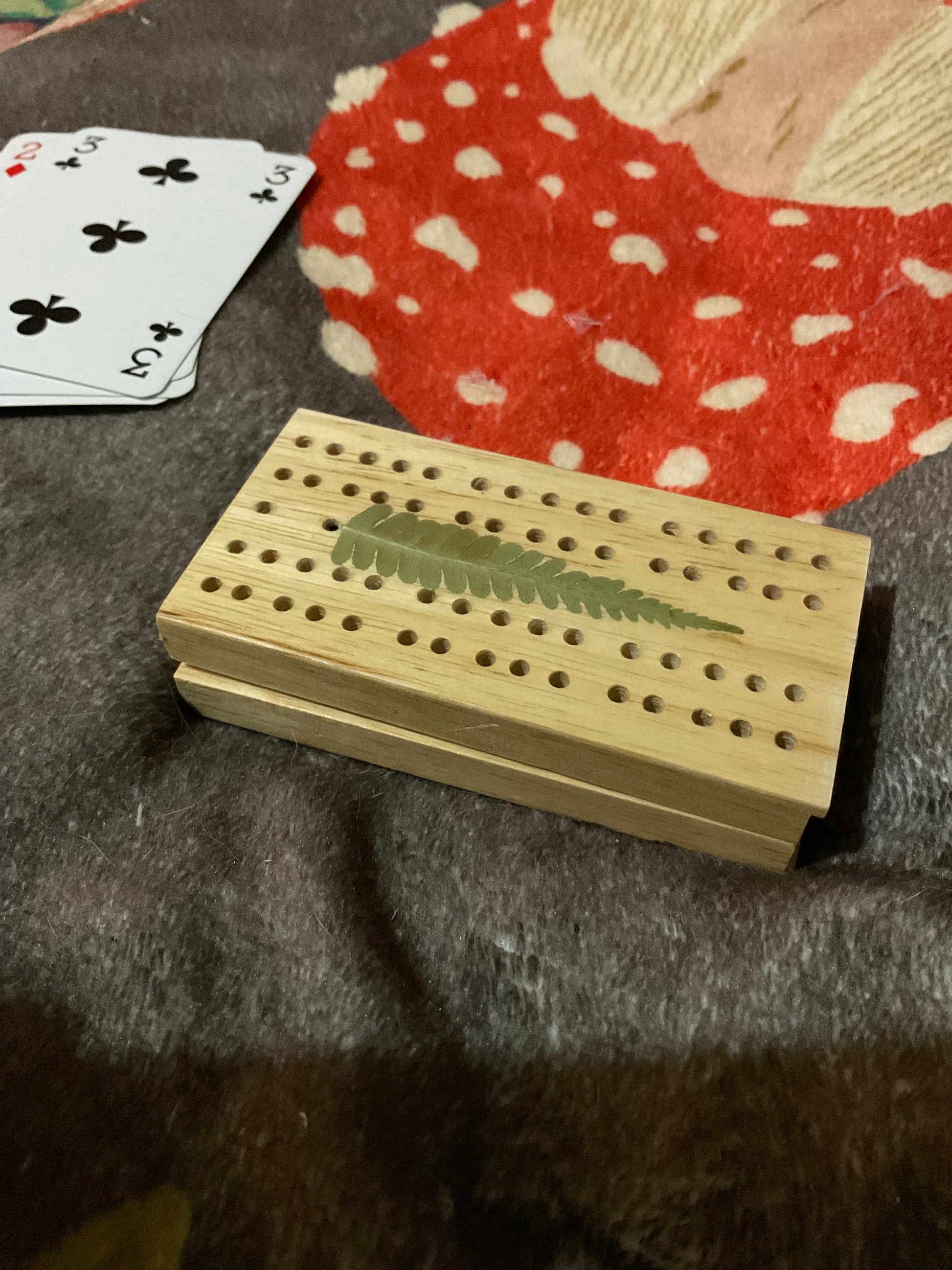 Handmade mini botanical Cribbage board, with real Fern leaves B grade shabby chic cottagecore goblincore unique nature