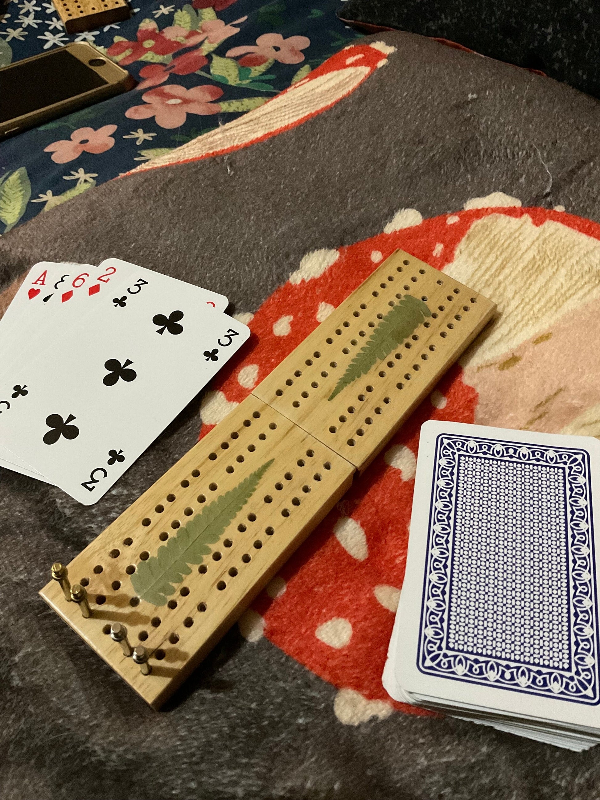 Handmade mini botanical Cribbage board, with real Fern leaves B grade shabby chic cottagecore goblincore unique nature