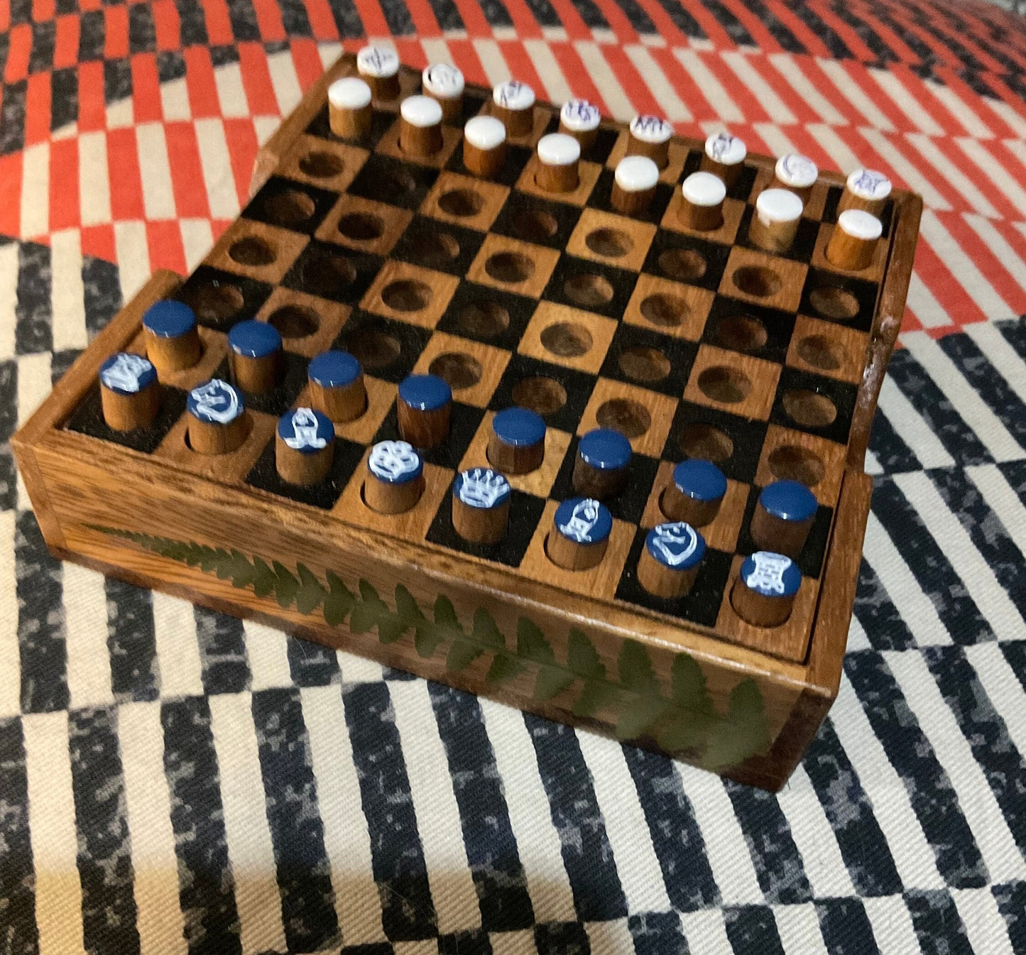 Mini botanical vintage travel chess board, leaves including ferns leaf shabby chic cottagecore goblincore unique nature