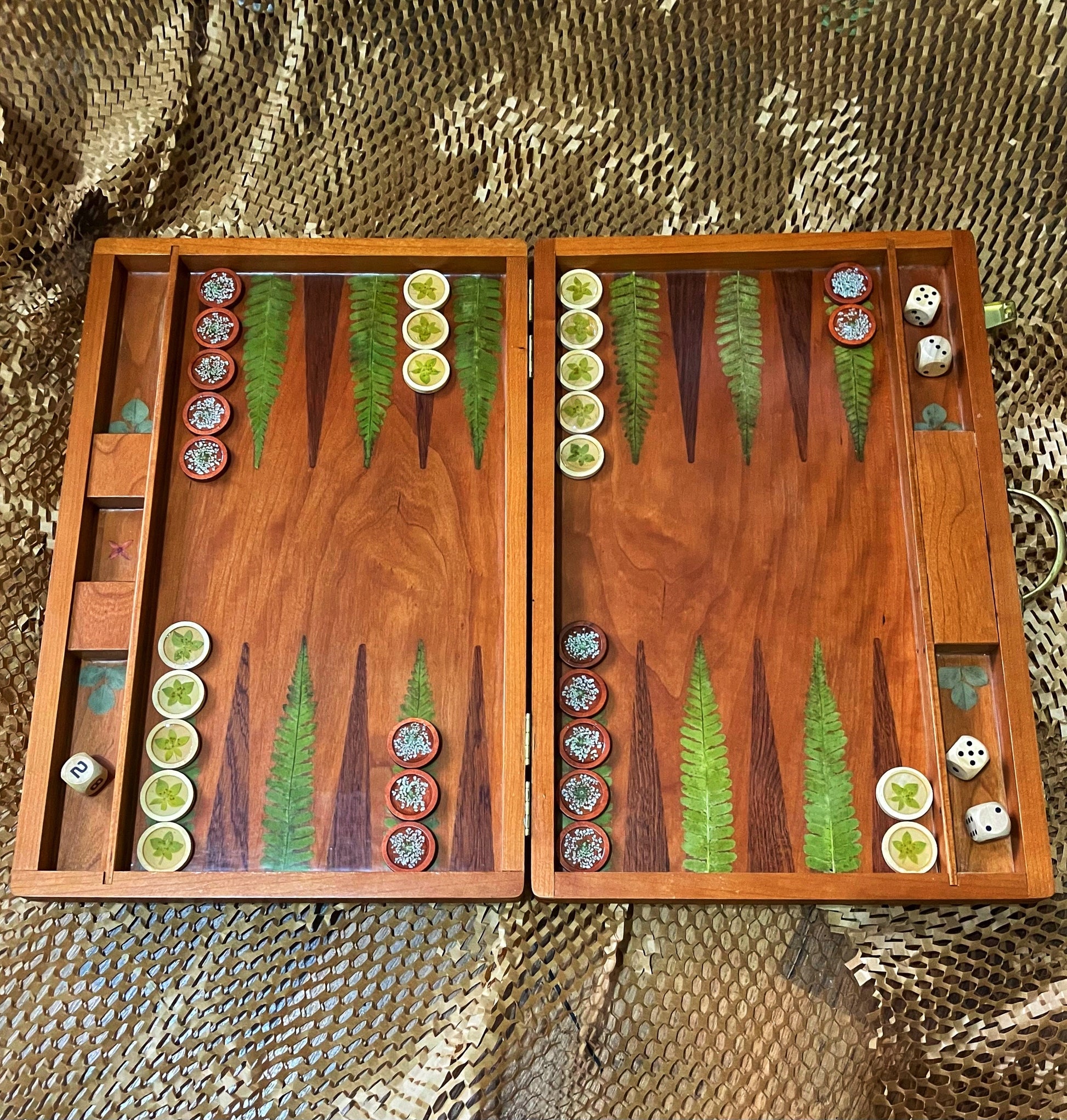 Handmade backgammon board, with pressed ferns leaves shabby chic cottagecore goblincore B grade unique nature board game marquetry