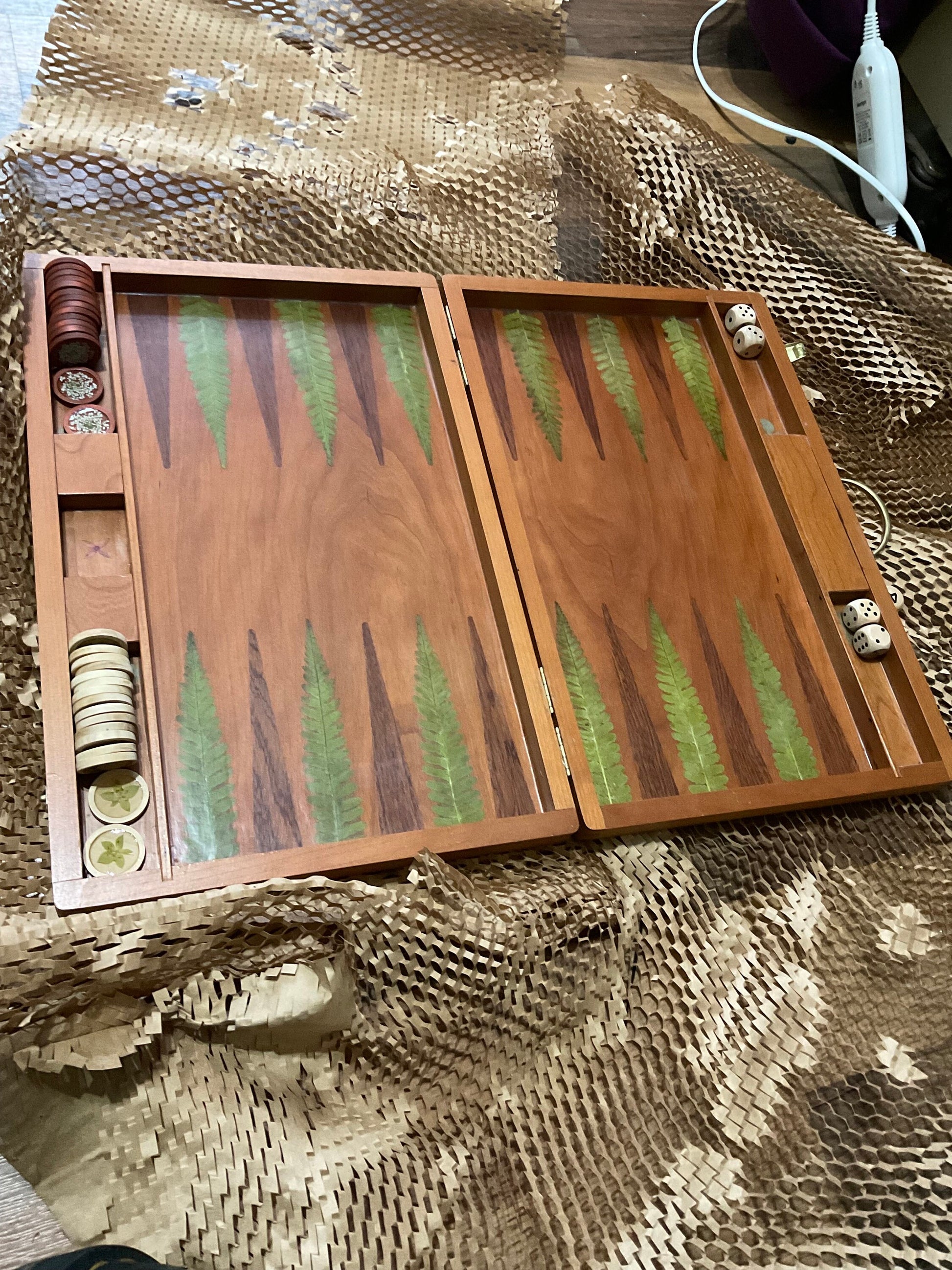 Handmade backgammon board, with pressed ferns leaves shabby chic cottagecore goblincore B grade unique nature board game marquetry