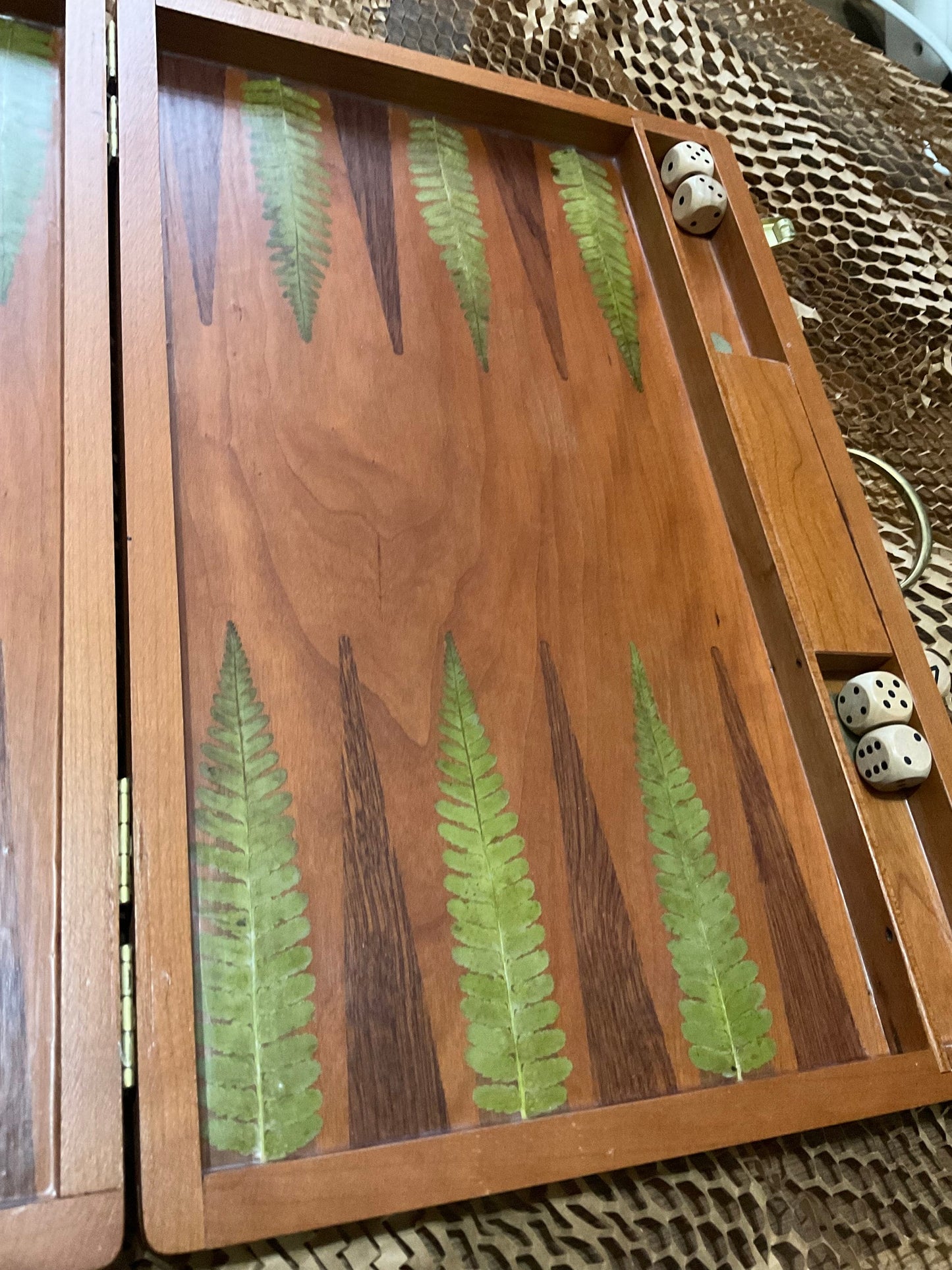 Handmade backgammon board, with pressed ferns leaves shabby chic cottagecore goblincore B grade unique nature board game marquetry