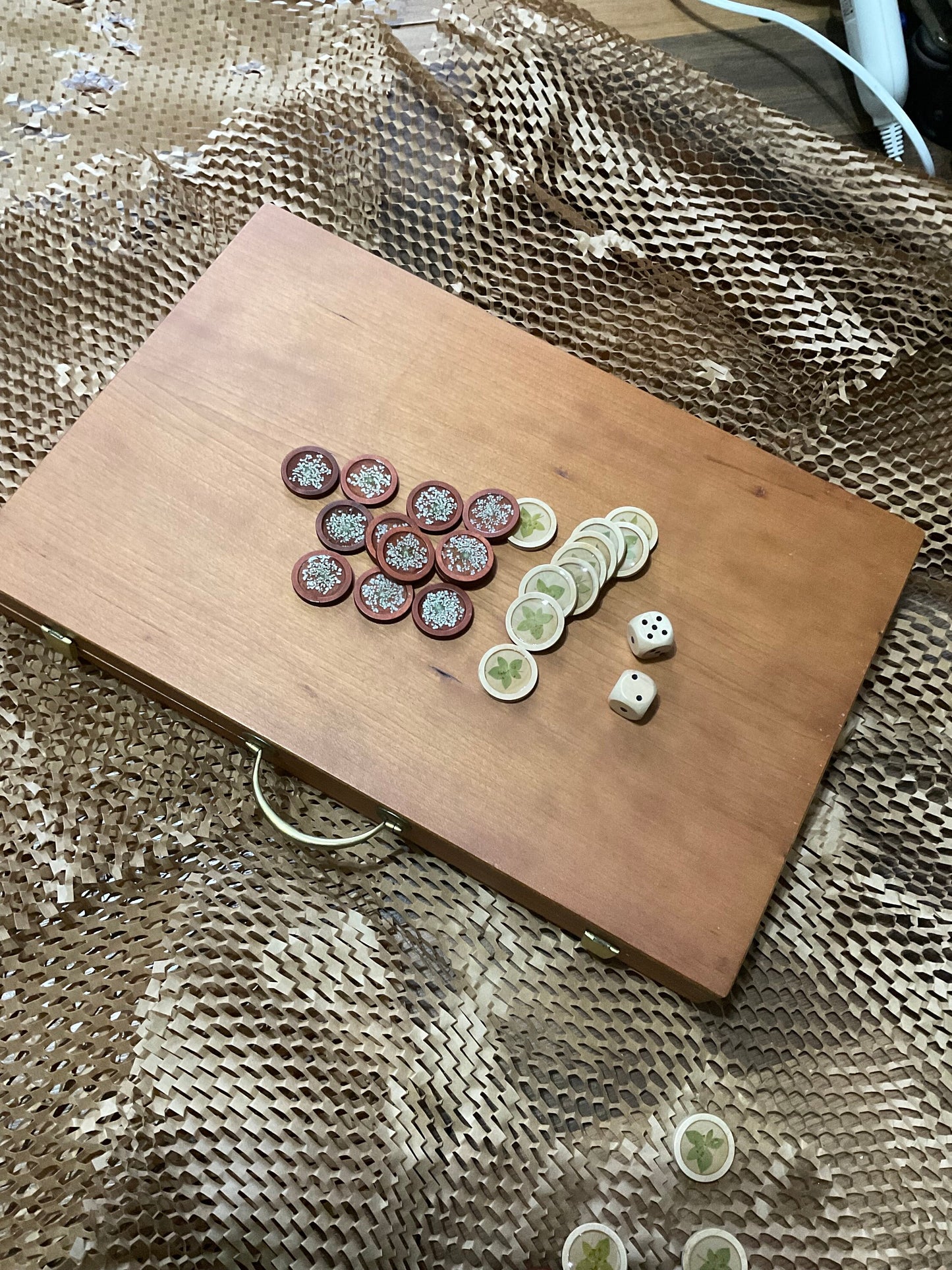 Handmade backgammon board, with pressed ferns leaves shabby chic cottagecore goblincore B grade unique nature board game marquetry