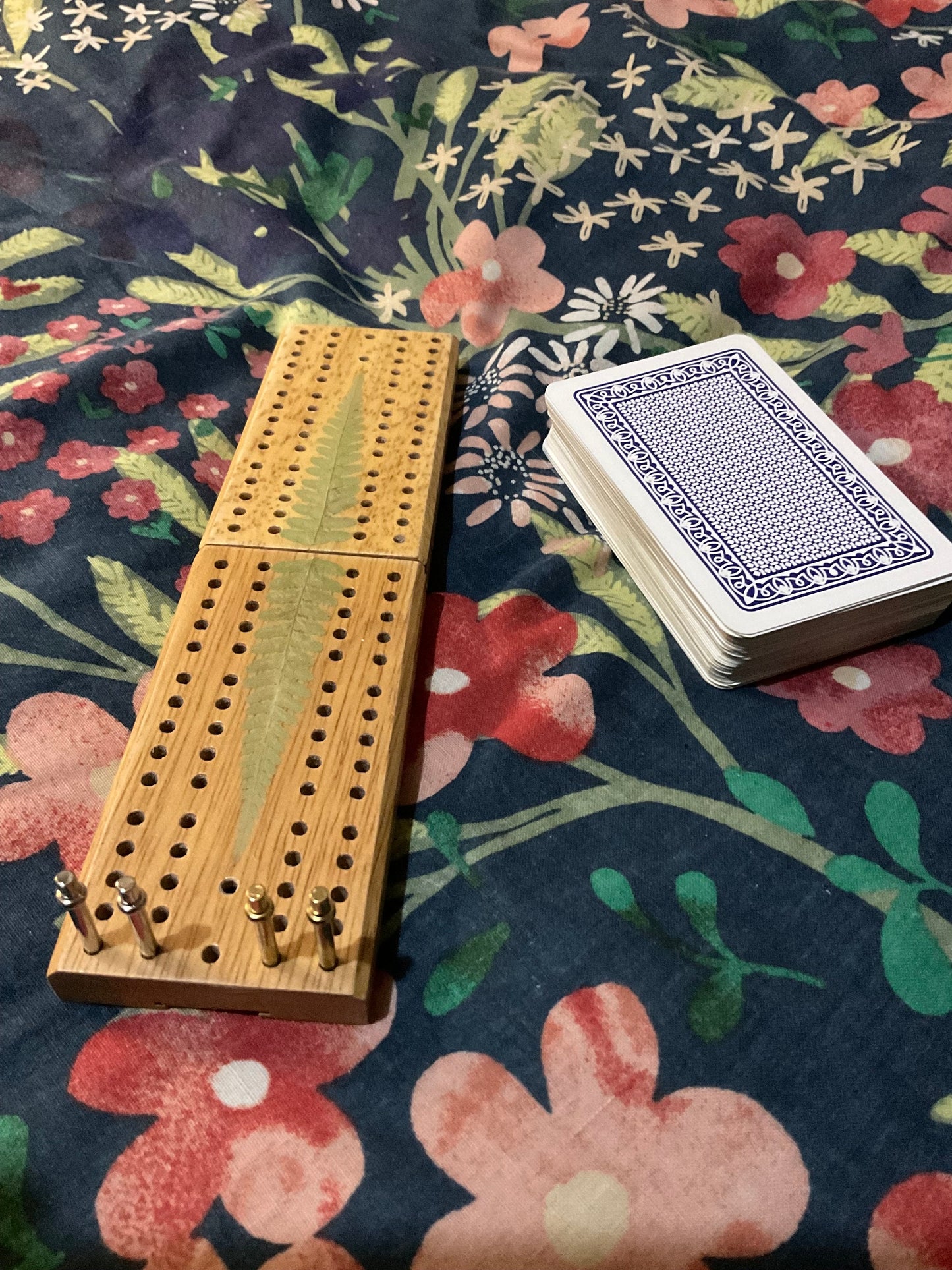 Handmade mini botanical folding Cribbage board, with real Fern leaves shabby chic cottagecore goblincore unique nature