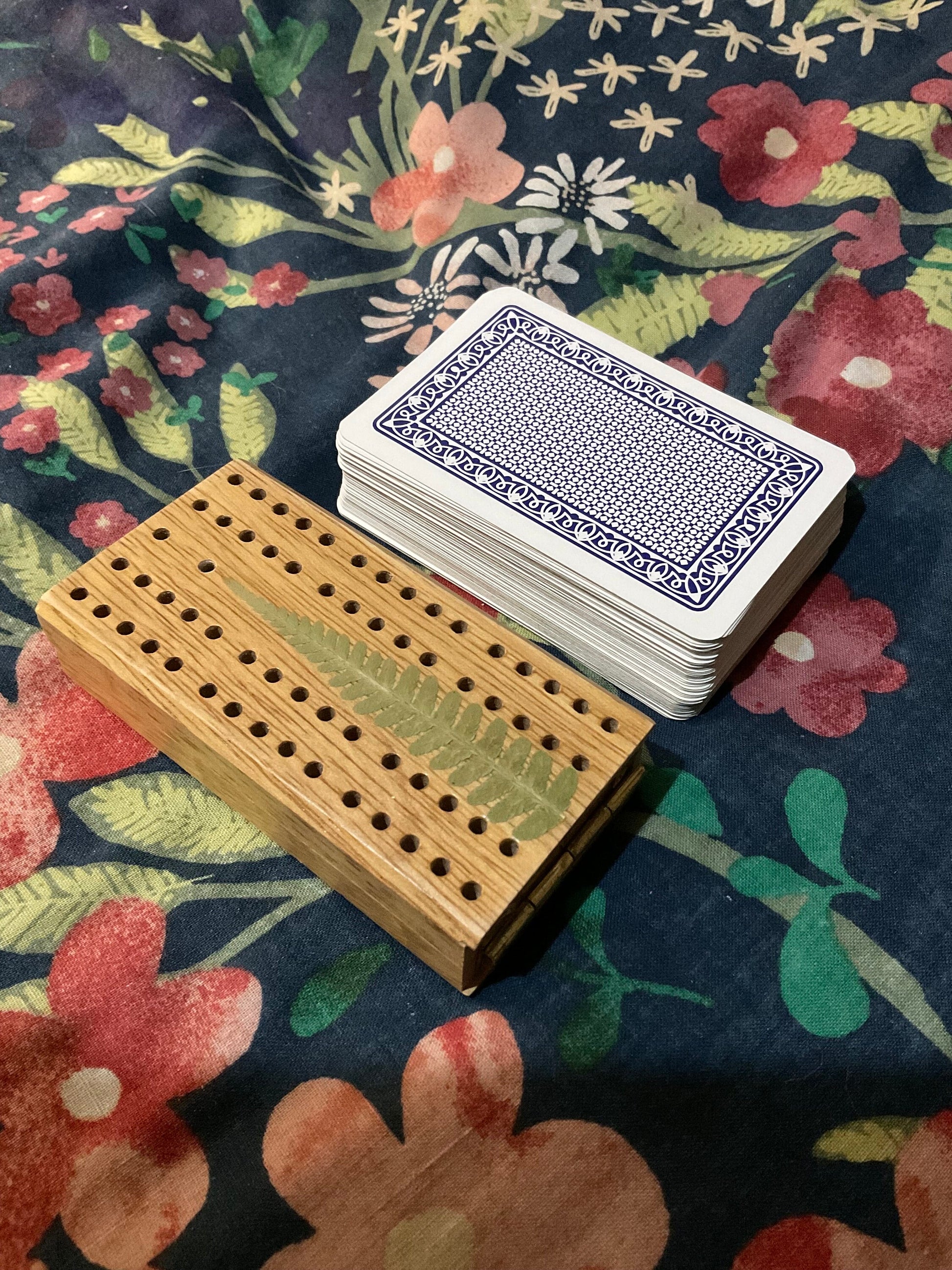 Handmade mini botanical folding Cribbage board, with real Fern leaves shabby chic cottagecore goblincore unique nature