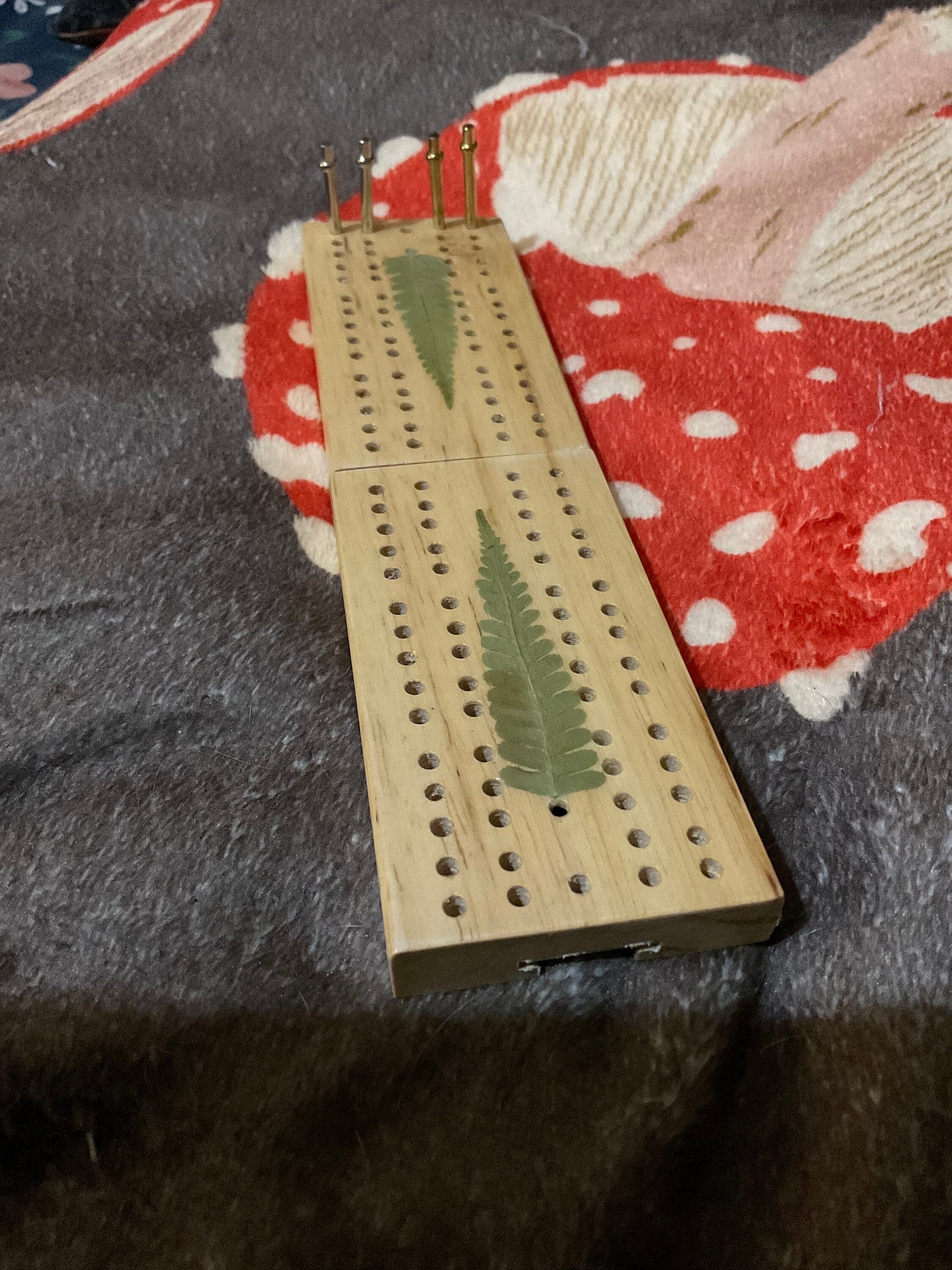 Handmade mini botanical Cribbage board, with real Fern leaves B grade shabby chic cottagecore goblincore unique nature