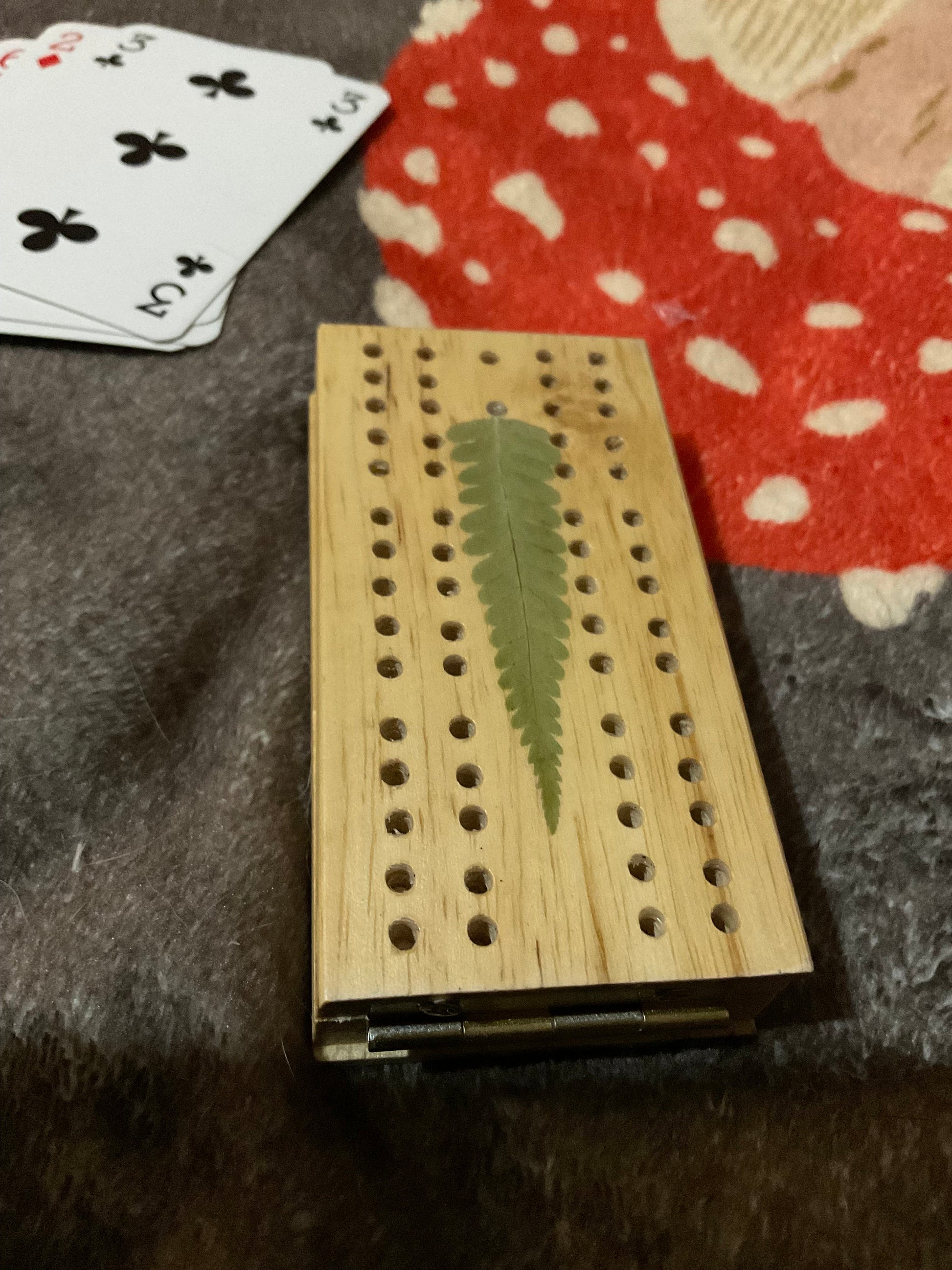 Handmade mini botanical Cribbage board, with real Fern leaves B grade shabby chic cottagecore goblincore unique nature