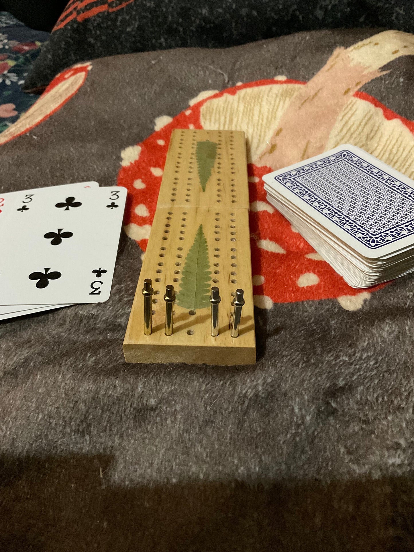 Handmade mini botanical Cribbage board, with real Fern leaves B grade shabby chic cottagecore goblincore unique nature