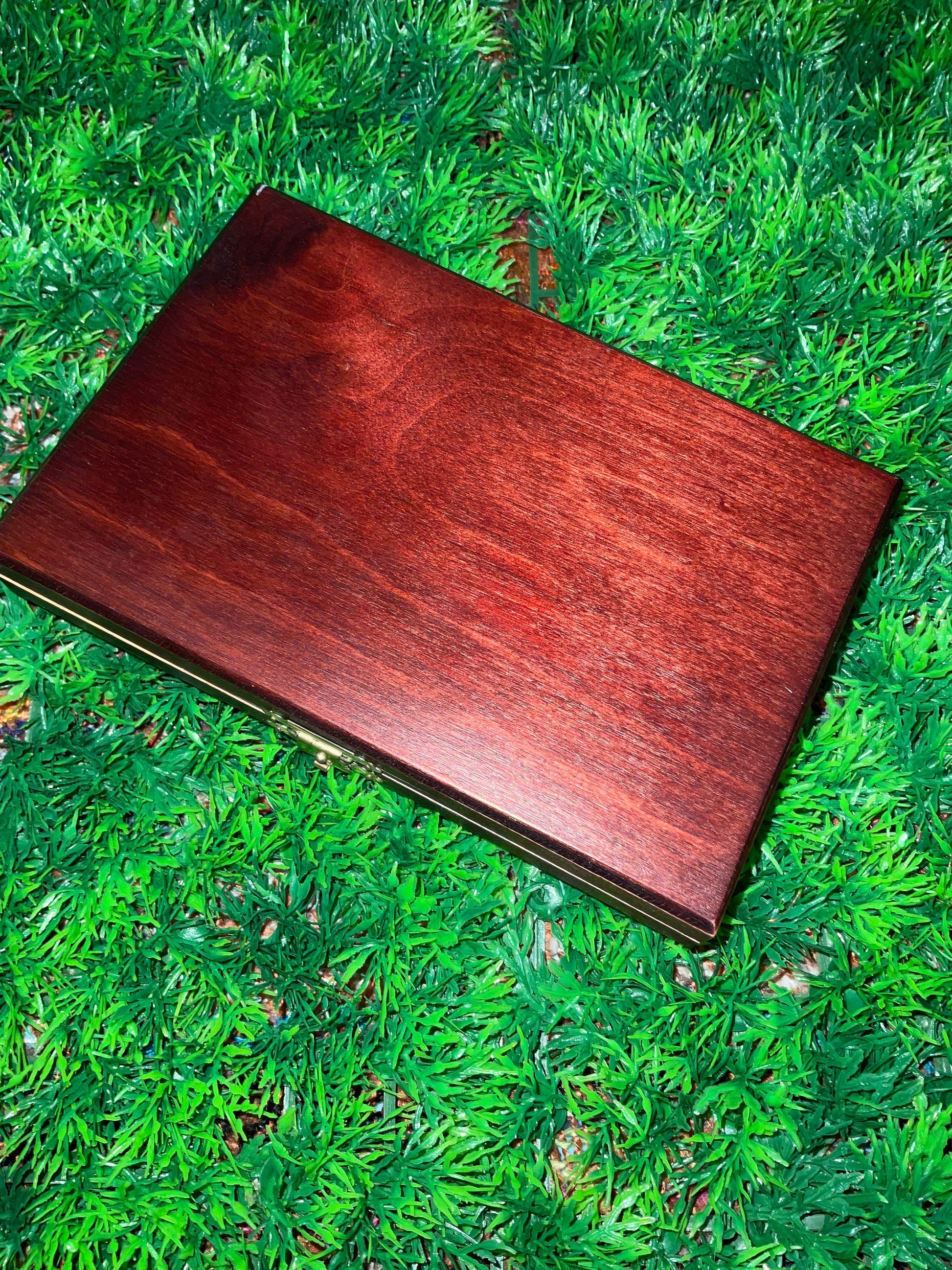 Travel size botanical backgammon board, with pressed fern leaves & Sunflower B grade tiny shabby chic cottagecore goblincore unique flower