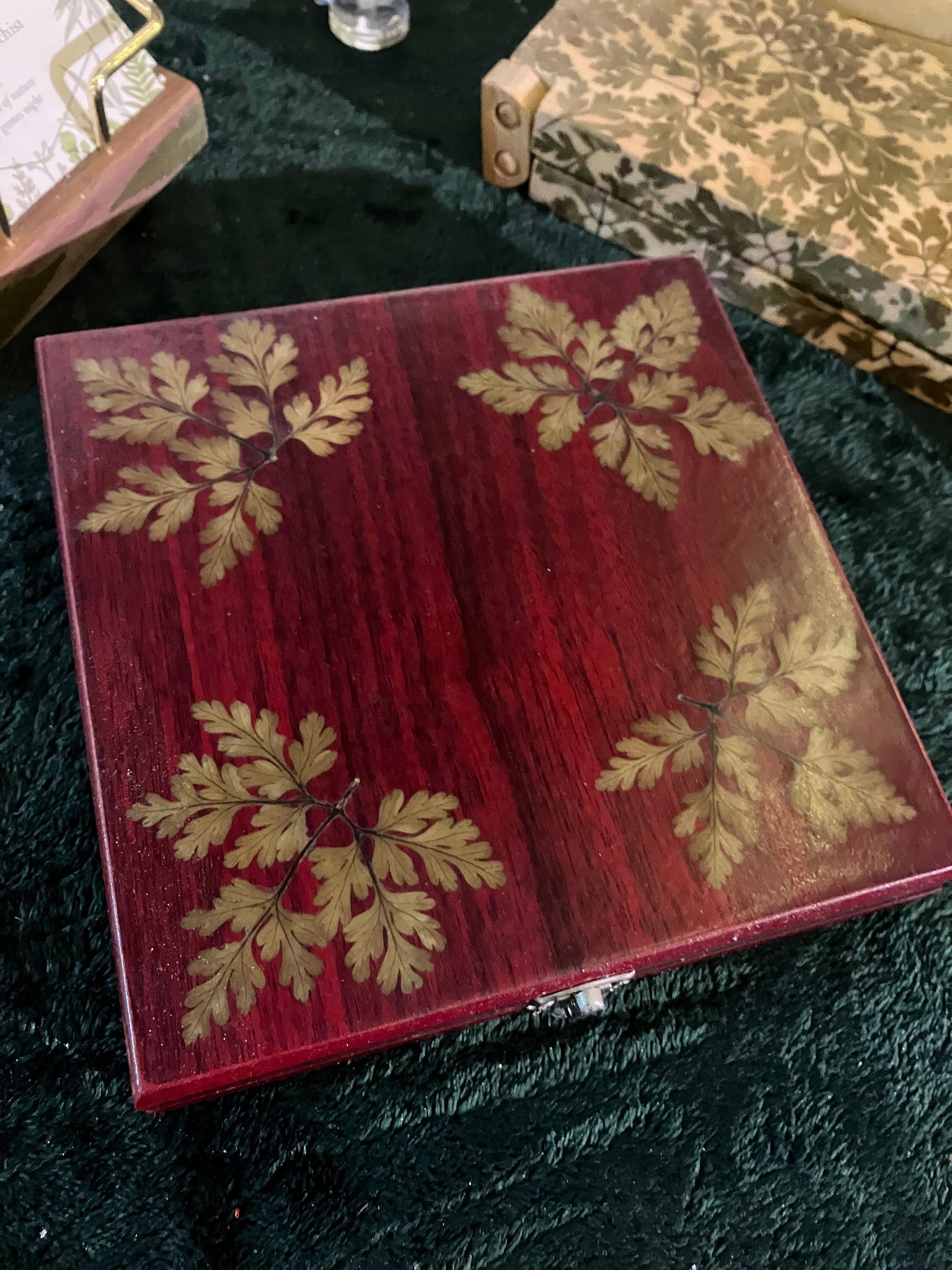 Handmade small Fern backgammon board B grade with pressed leaves including ferns geranium & Herb robert - shabby chic cottagecore nature