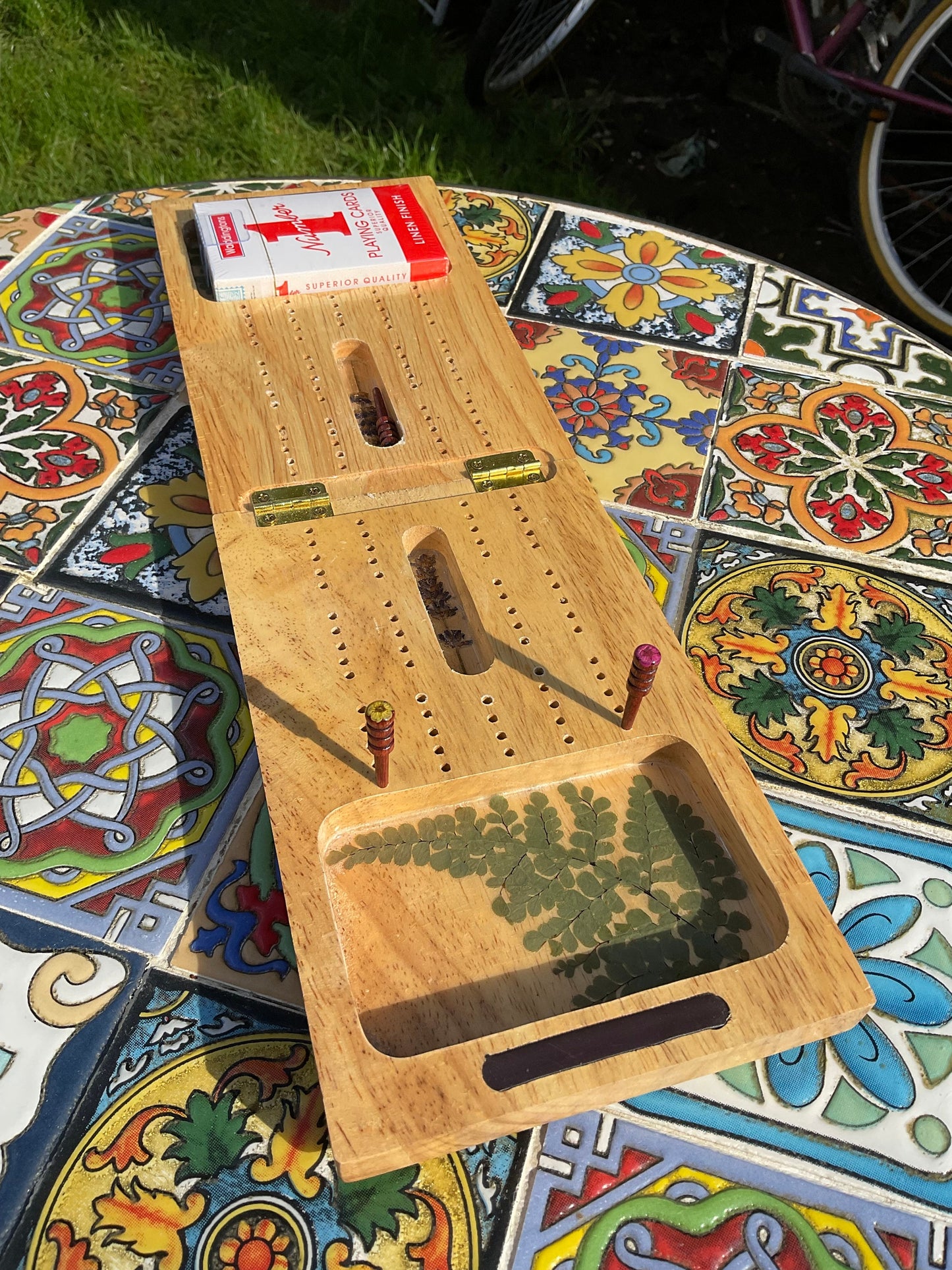 Folding botanical Cribbage board, with real Fern leaves and lavender and blossom flowers shabby chic cottagecore goblincore unique nature