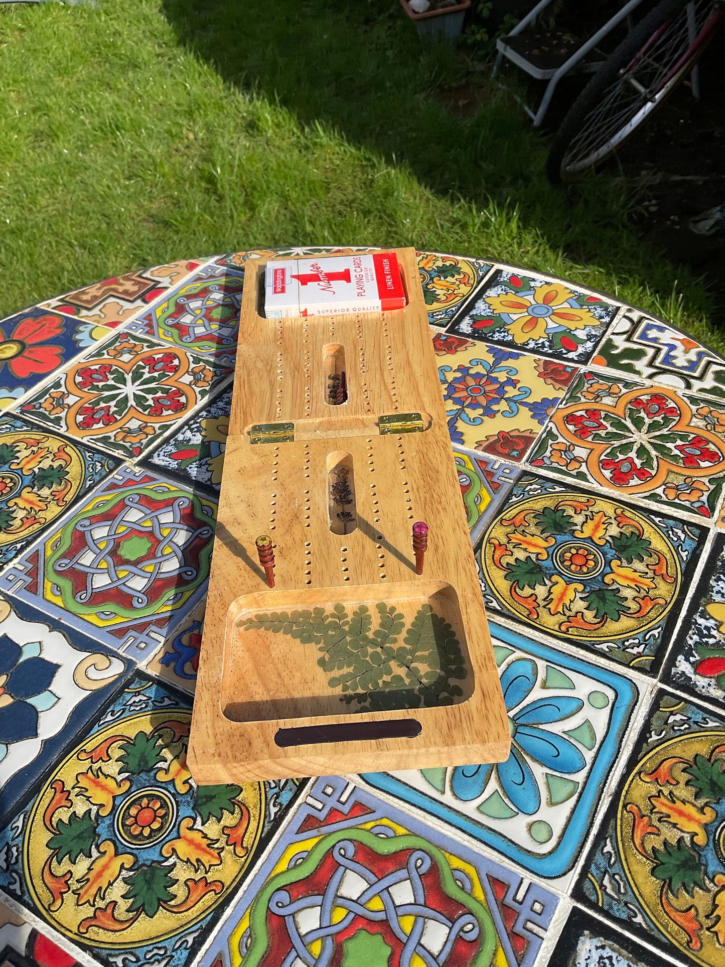 Folding botanical Cribbage board, with real Fern leaves and lavender and blossom flowers shabby chic cottagecore goblincore unique nature