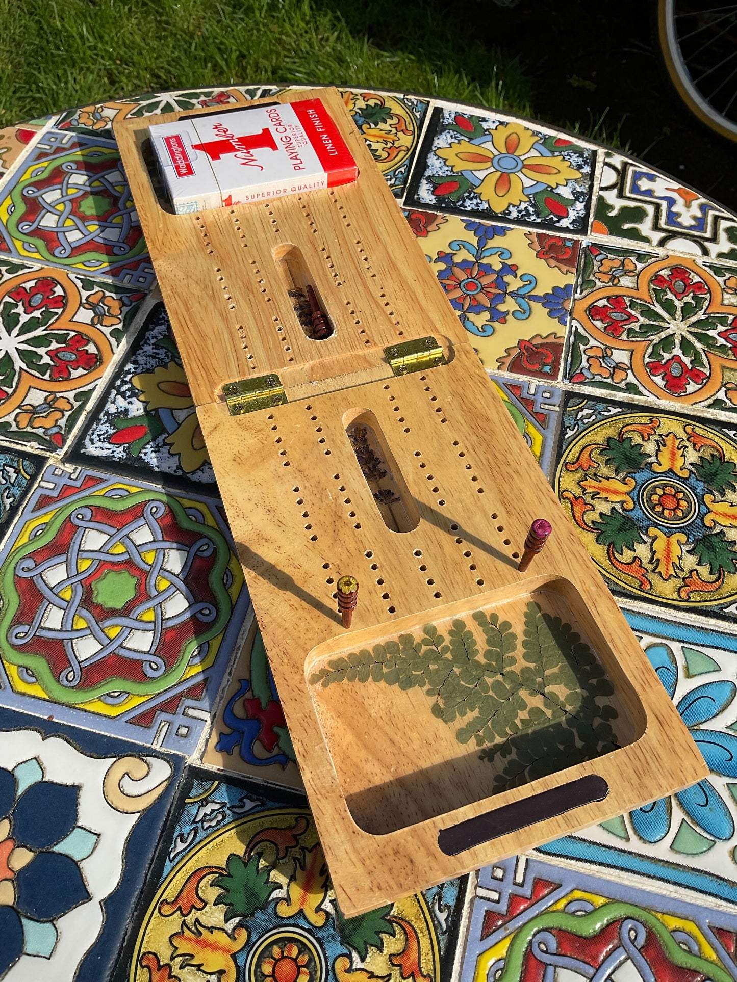 Folding botanical Cribbage board, with real Fern leaves and lavender and blossom flowers shabby chic cottagecore goblincore unique nature