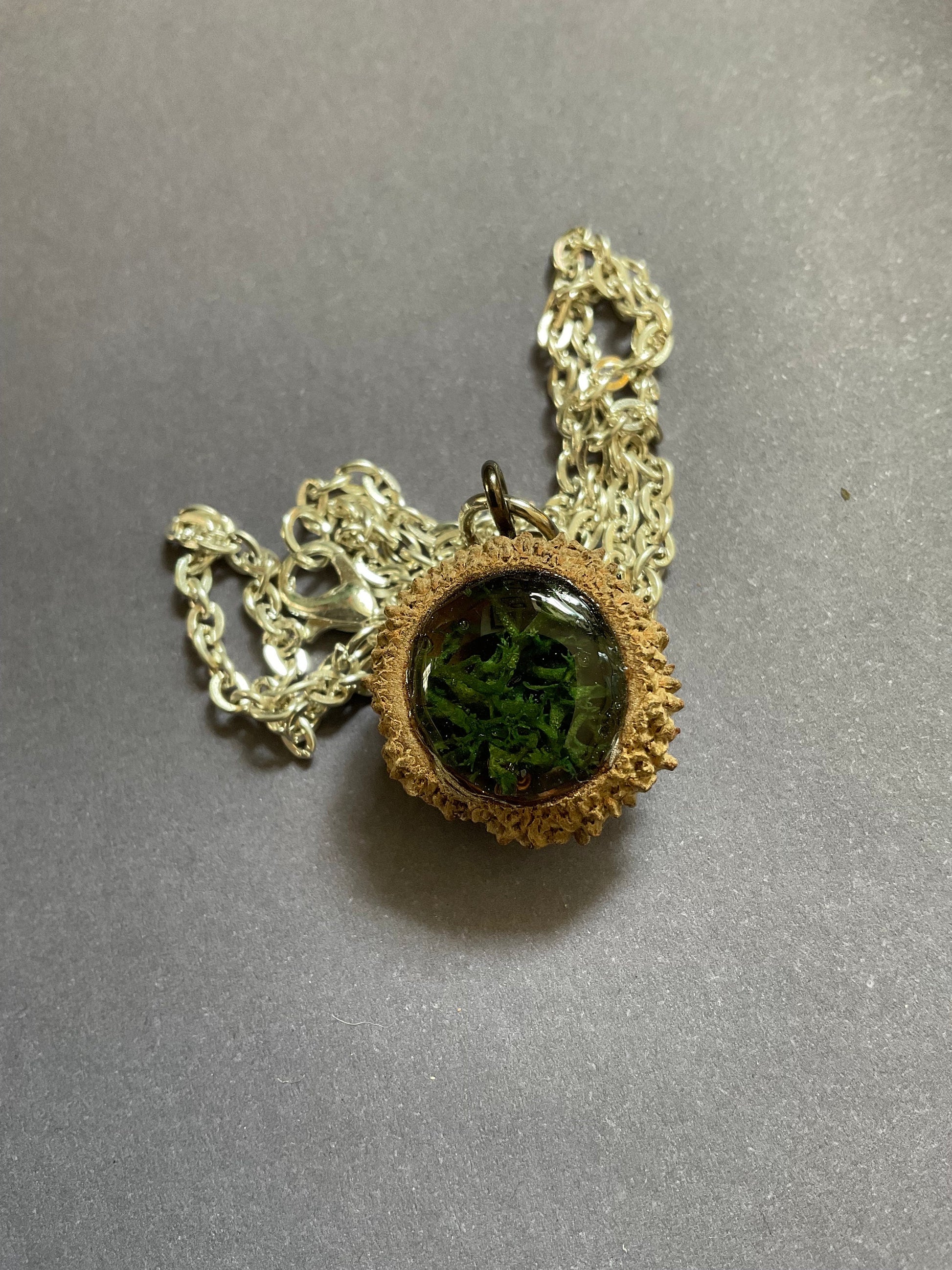 Real acorn with suspended preserved moss necklace cottagecore nature witch gift goblin core fairy birthday floral unique hand made