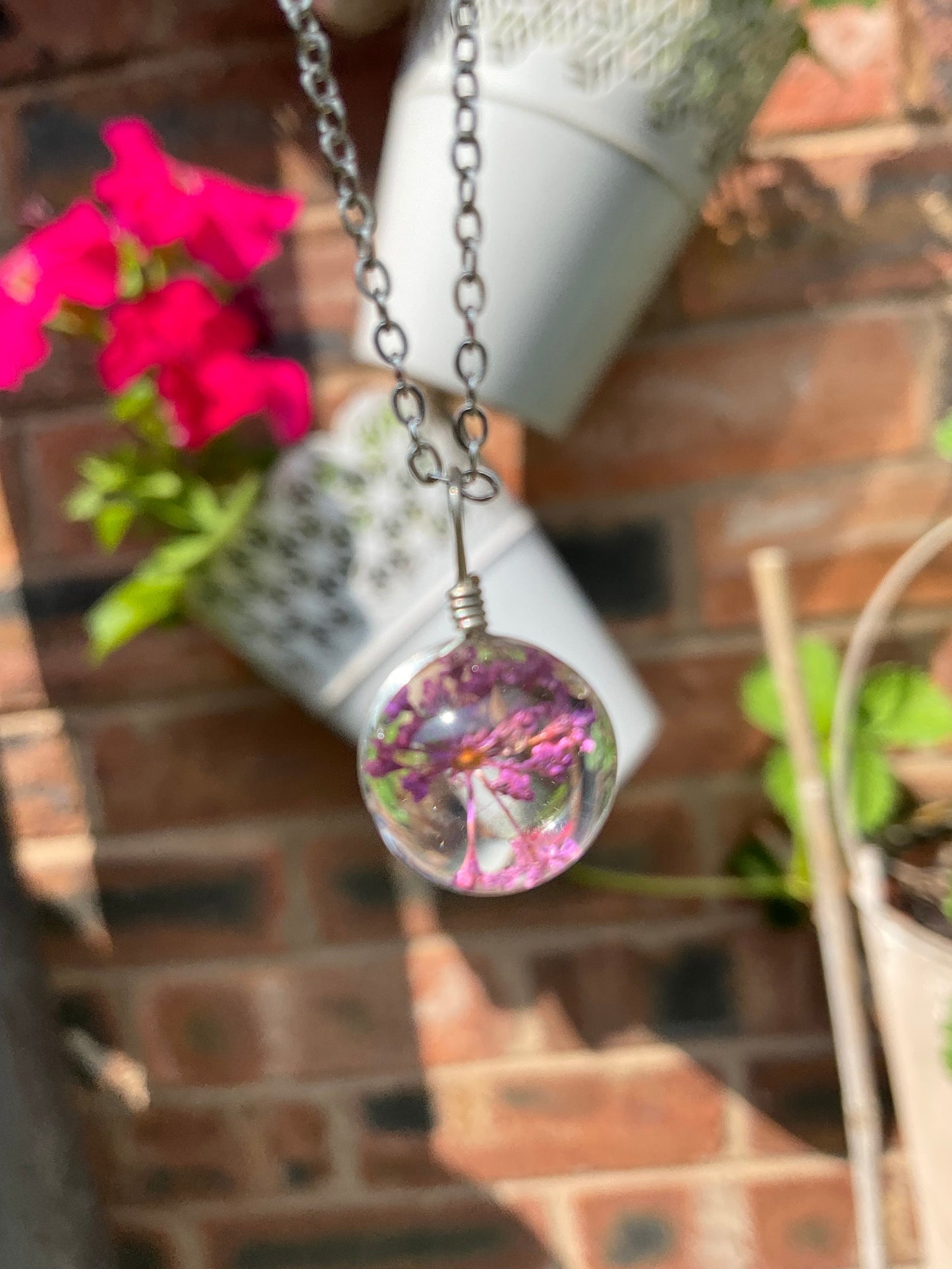 Real suspended preserved flower blossoms necklace cottagecore nature witch gift goblin core fairy birthday floral unique hand made