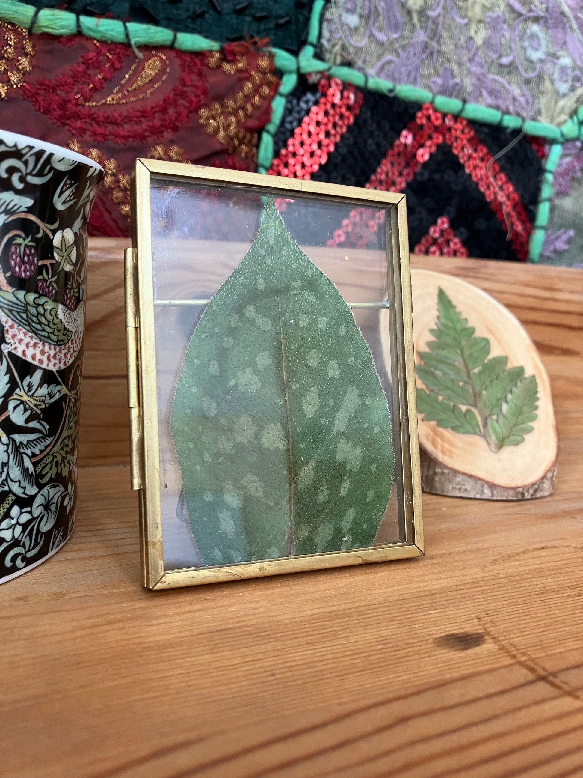 Small pulmonaria leaf flower floating frame, cottagecore fae botanical gift foraged preserved plant