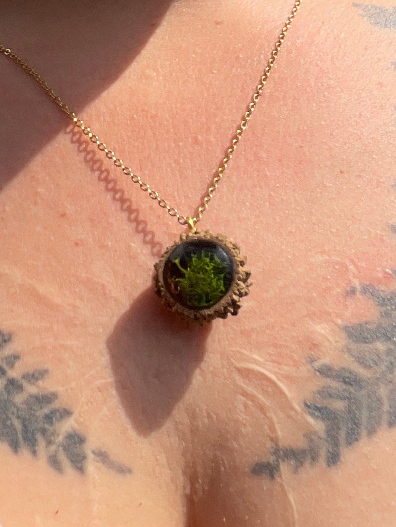 Real acorn with suspended preserved moss B grade necklace cottagecore nature witch gift goblin core fairy birthday floral unique hand made