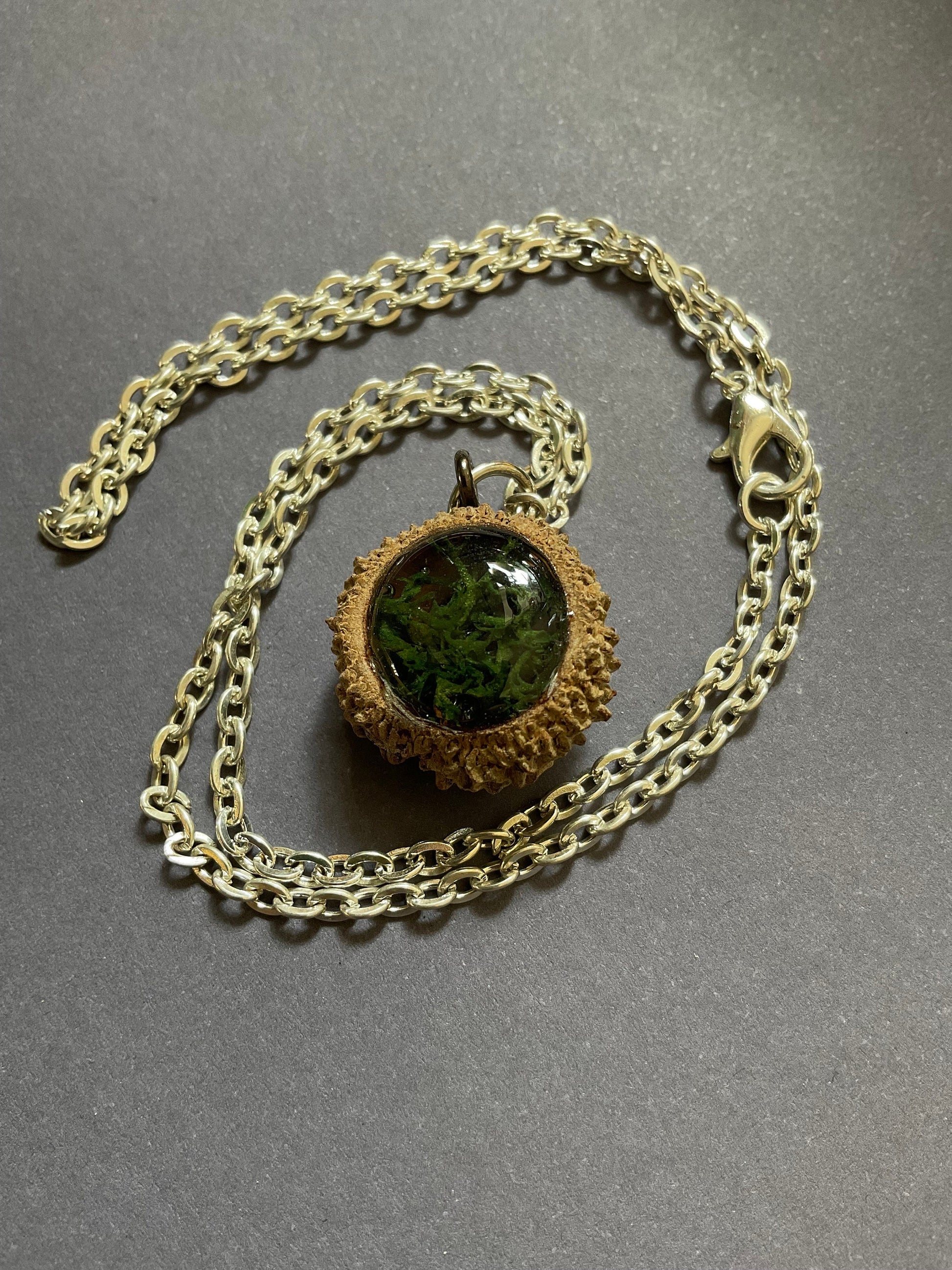 Real acorn with suspended preserved moss necklace cottagecore nature witch gift goblin core fairy birthday floral unique hand made