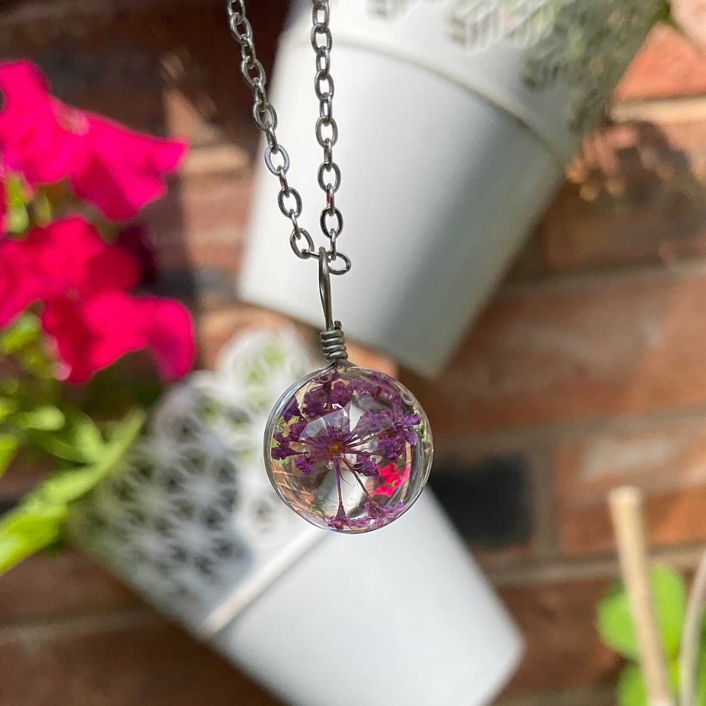 Real suspended preserved flower blossoms necklace cottagecore nature witch gift goblin core fairy birthday floral unique hand made