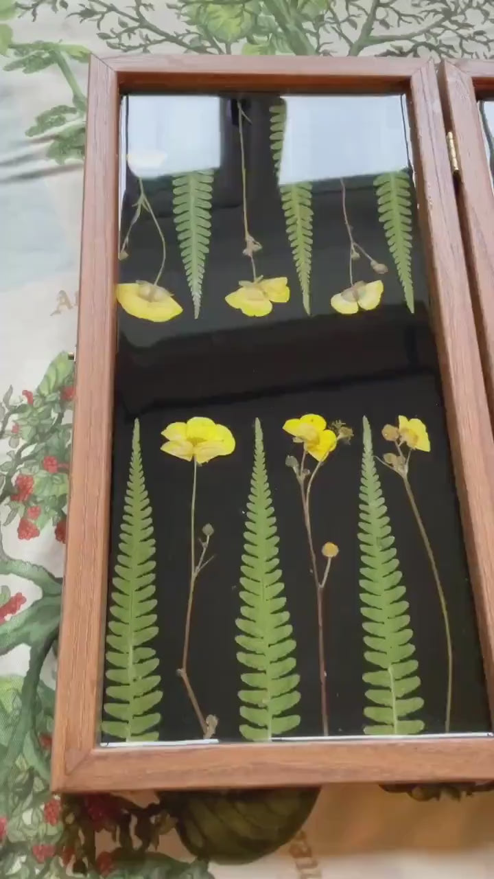 Buttercup and Fern backgammon board, with pressed leaves including ferns and buttercups,  shabby chic, cottagecore goblincore unique nature