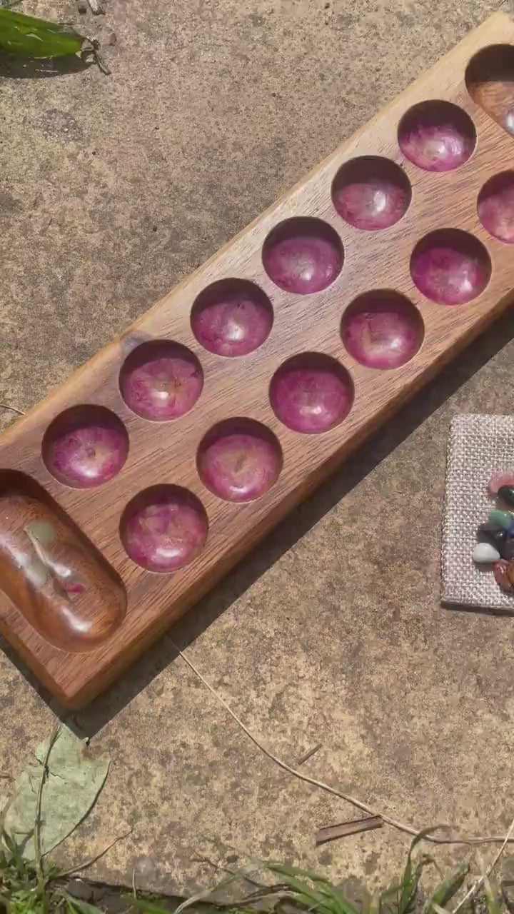 Handmade travel size Mancala  board, with real Roses leaves shabby chic cottagecore goblincore unique nature