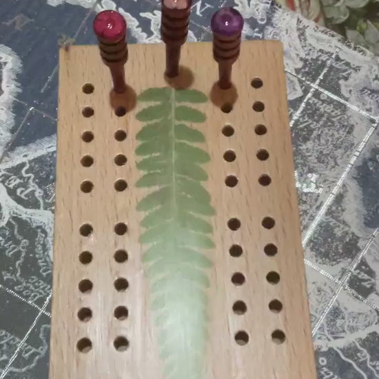 Cribbage board with real fern leaves and blossom flowers - shabby chic cottagecore goblincore unique nature handmade