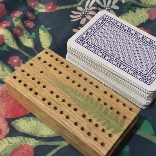 Handmade mini botanical folding Cribbage  board, with real Fern leaves shabby chic cottagecore goblincore unique nature