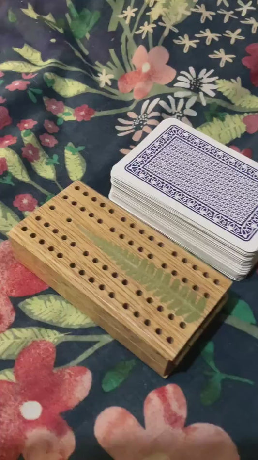 Handmade mini botanical folding Cribbage  board, with real Fern leaves shabby chic cottagecore goblincore unique nature