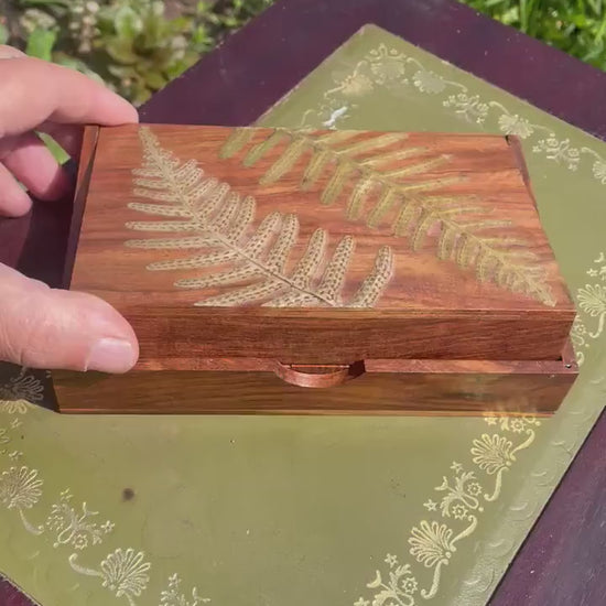 Botanical dominoes box, with real polypody fern leaves cottagecore goblincore unique nature fae handmade boardgame