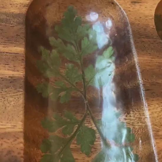 Handmade mahogany Mancala  board, with real geranium and Fern  leaves shabby chic cottagecore goblincore unique nature