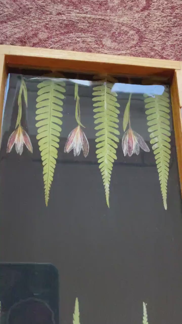 PRE ORDER  backgammon board with pressed Lily and fern leaves nature art unique gift botanical art