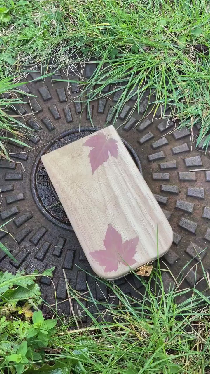 Handmade folding Mancala  board, with real Aster and torch leaves maple leaf shabby chic cottagecore goblincore nature handmade boardgame