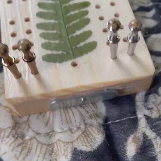 botanical Cribbage  board, with real Fern leaves and blossom flowers shabby chic cottagecore goblincore unique nature handmade