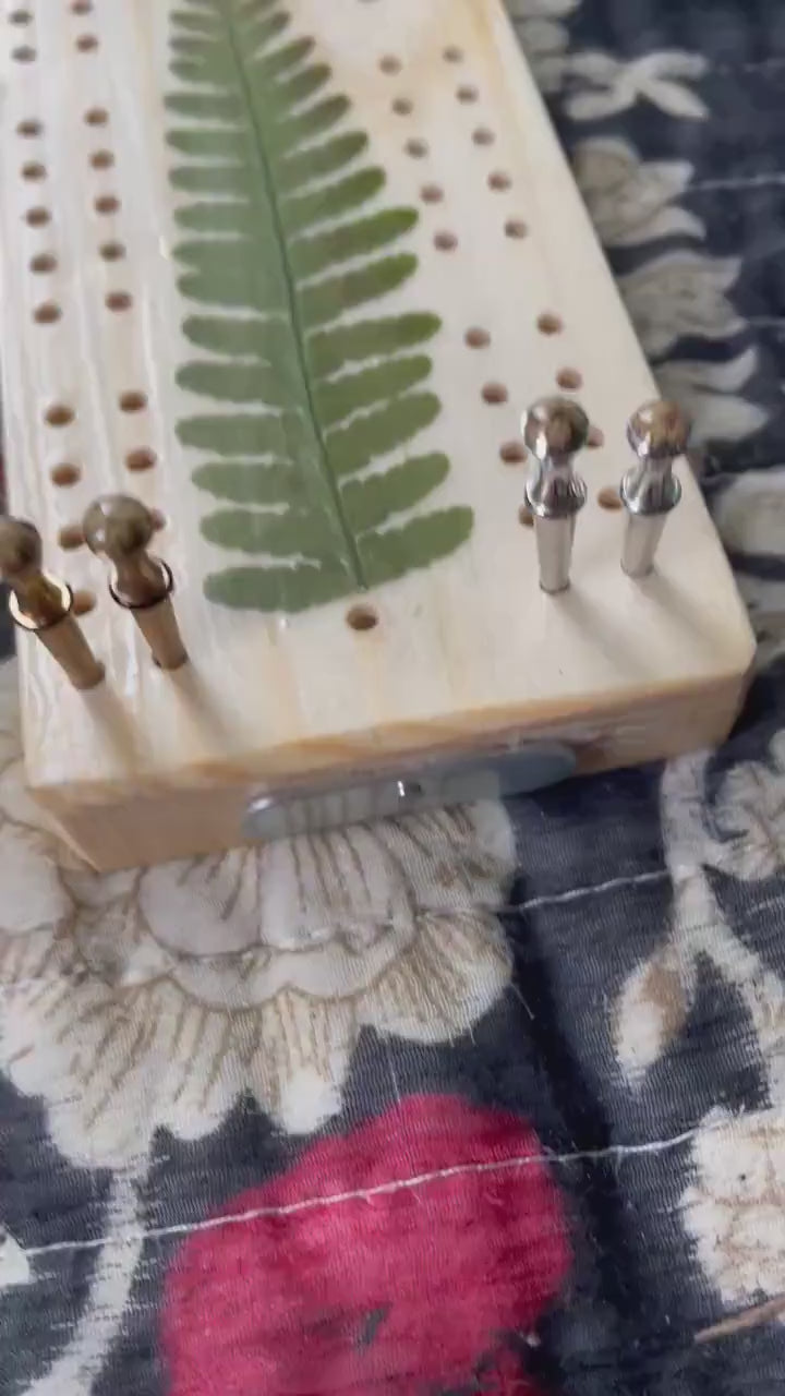 botanical Cribbage  board, with real Fern leaves and blossom flowers shabby chic cottagecore goblincore unique nature handmade