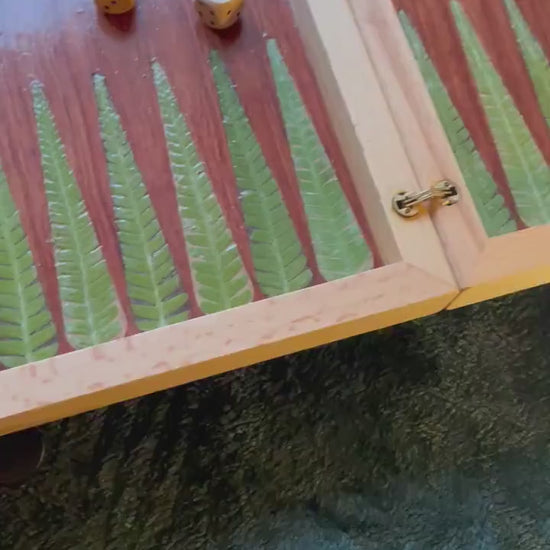 Handmade backgammon board, with pressed ferns leaves shabby chic cottagecore goblincore B grade unique nature board game marquetry