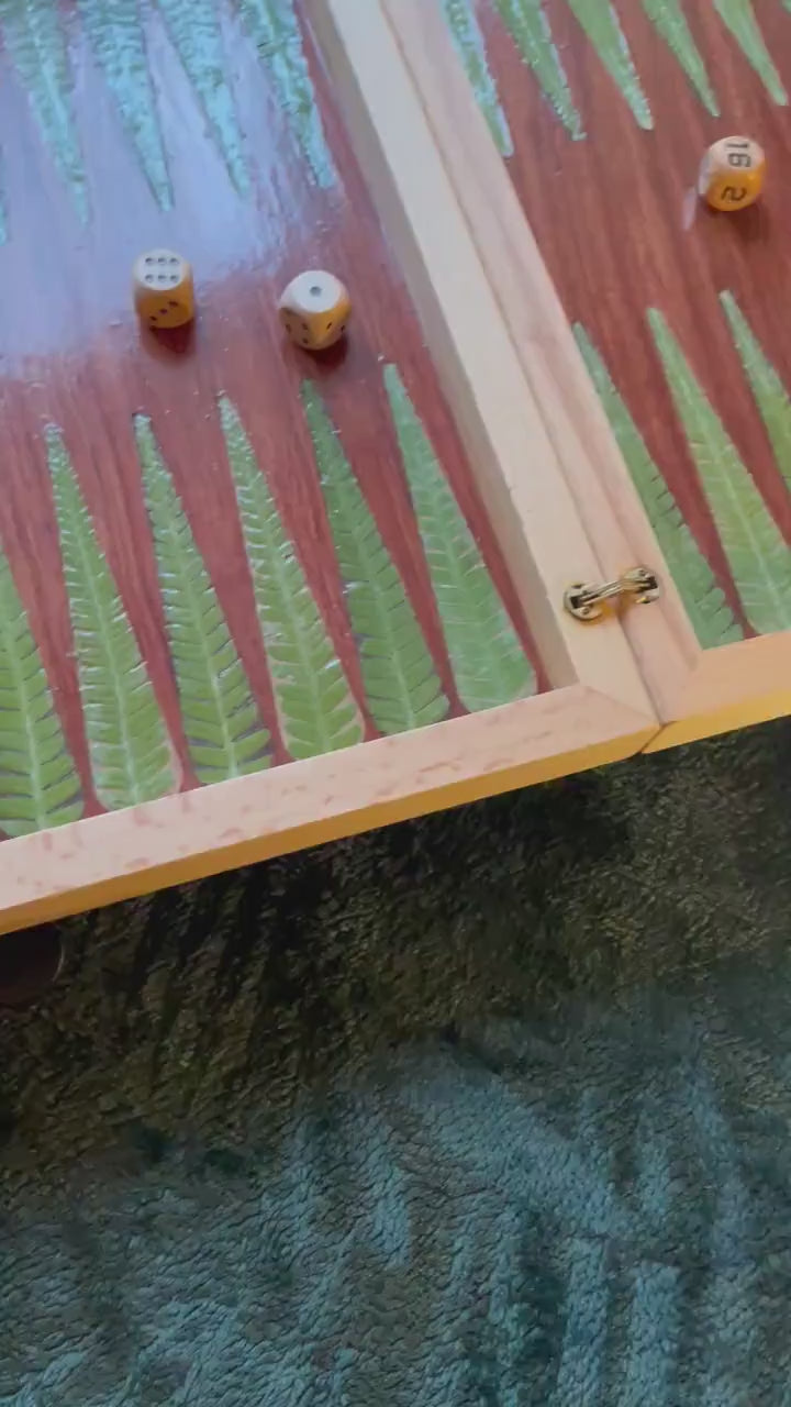 Handmade backgammon board, with pressed ferns leaves shabby chic cottagecore goblincore B grade unique nature board game marquetry