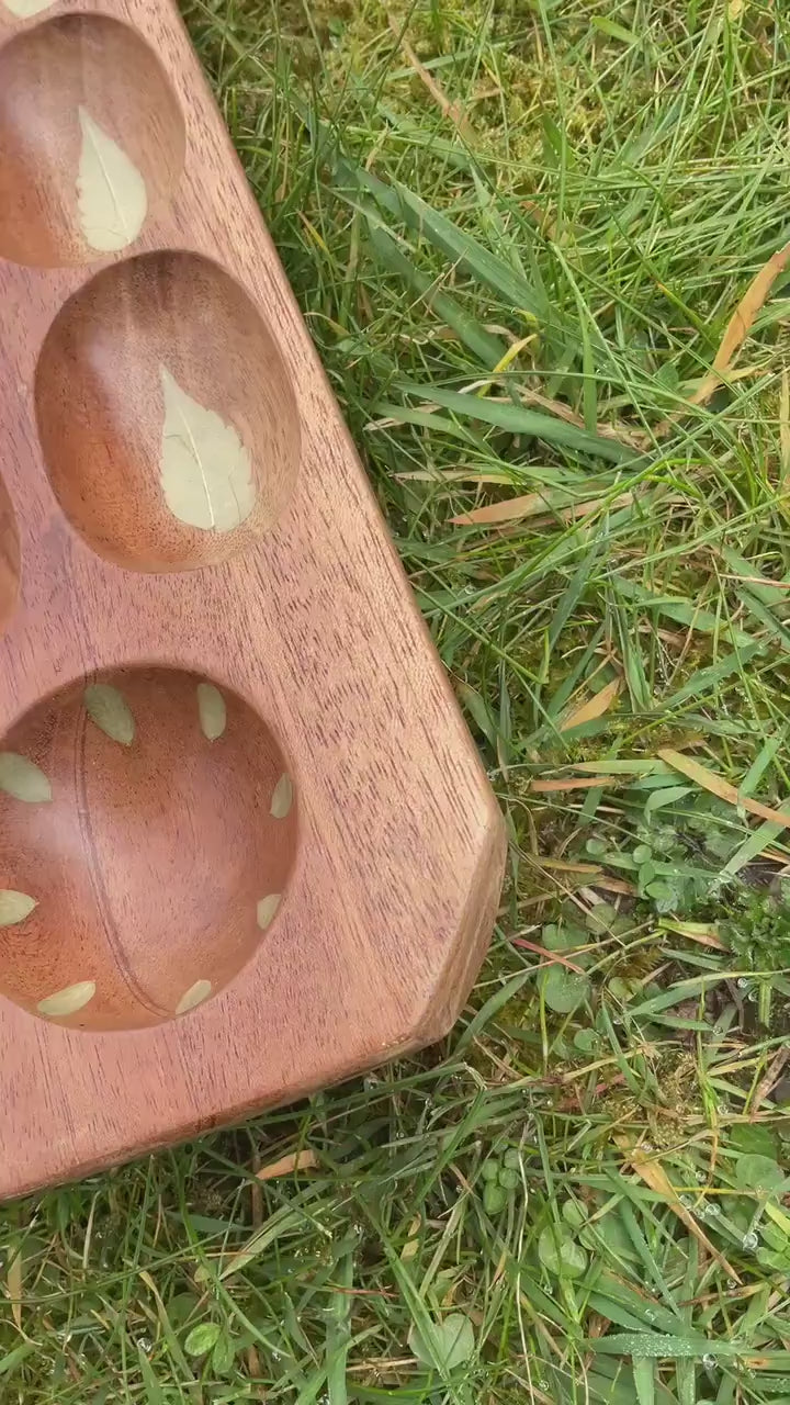 Handmade botanical  Mancala  board, with real Lilac and Rue and gem stone counters cottagecore goblincore unique nature handmade boardgame