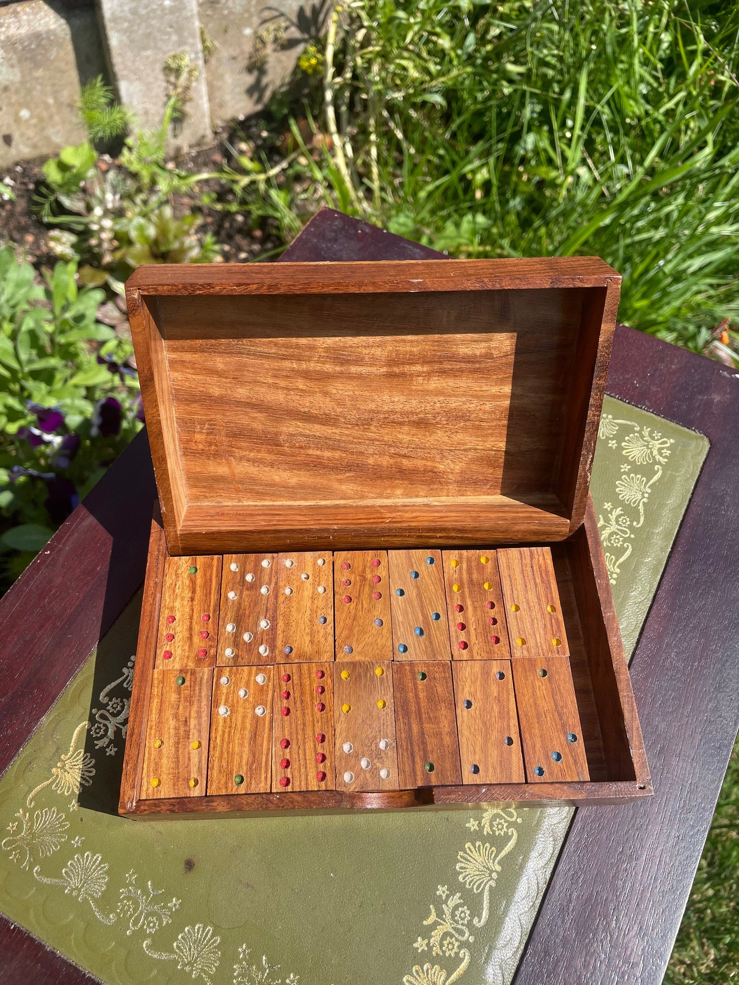 Botanical dominoes box, with real polypody fern leaves cottagecore goblincore unique nature fae handmade boardgame